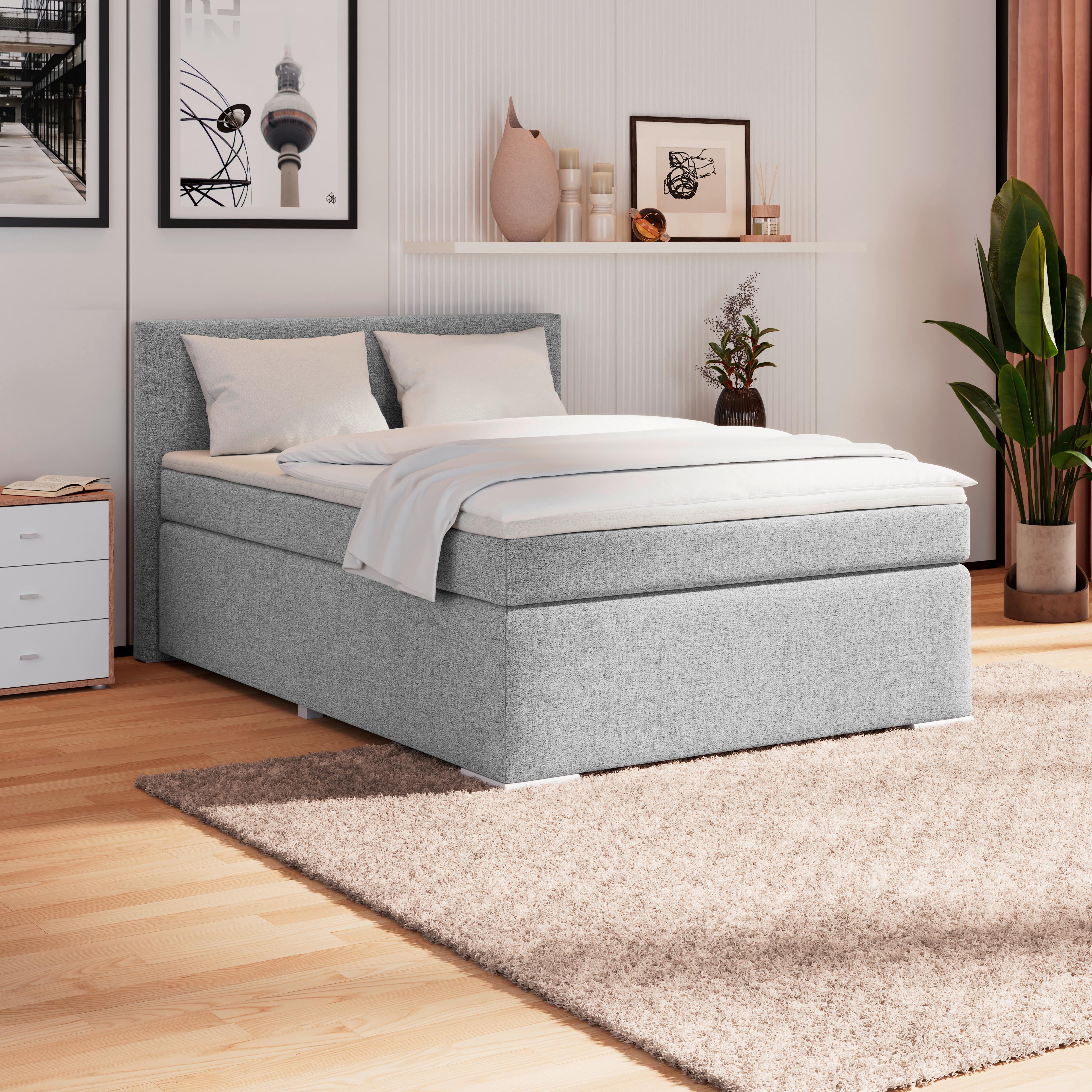 Boxspring Krevet Mira 1 - siva/boje aluminija, Basics, tekstil/plastika (140/200cm)