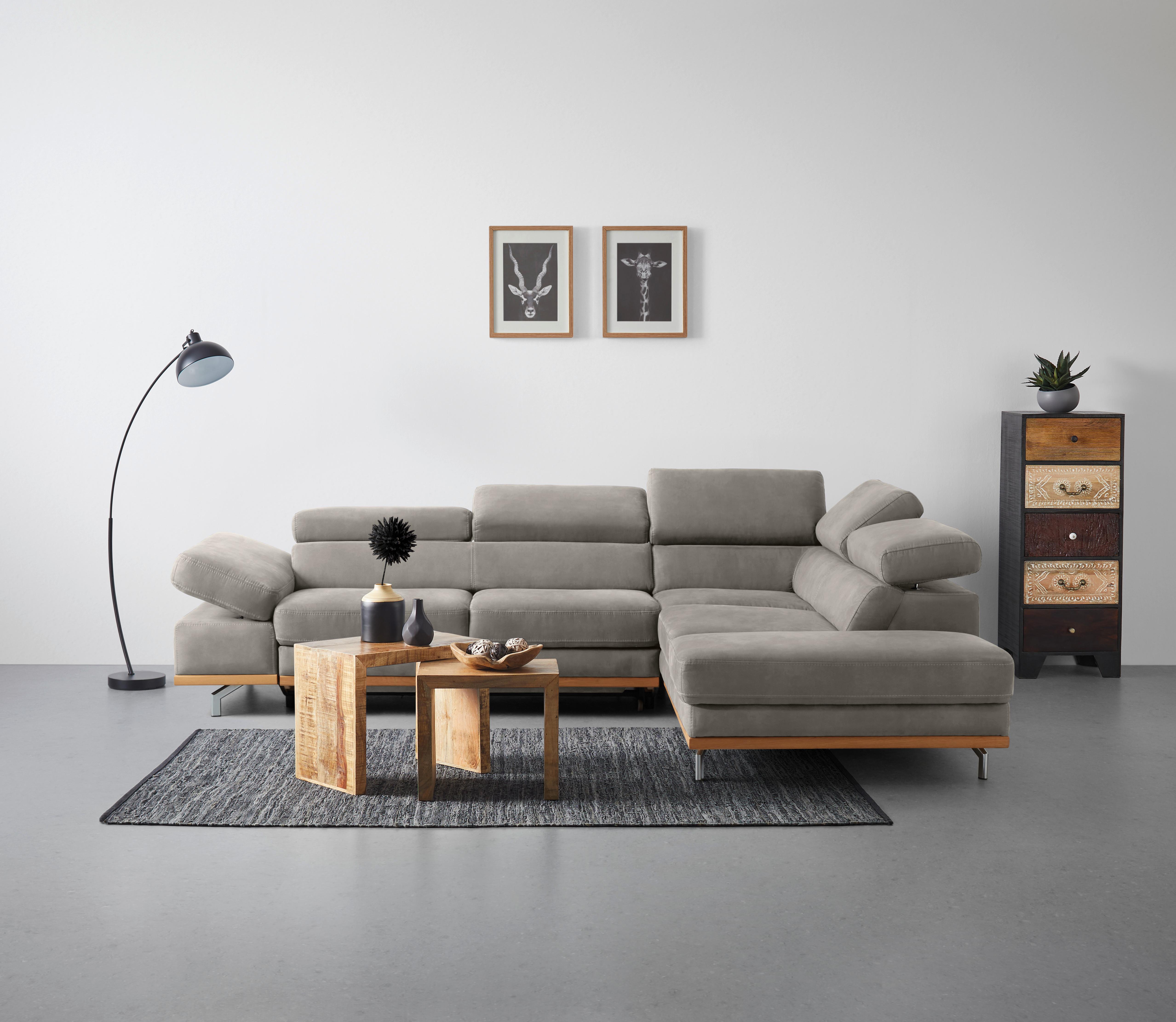 Ecksofa Carmen Silber mit Bettfunktion - Chromfarben/Silberfarben, KONVENTIONELL, Holz/Textil (292/93/226cm) - Based