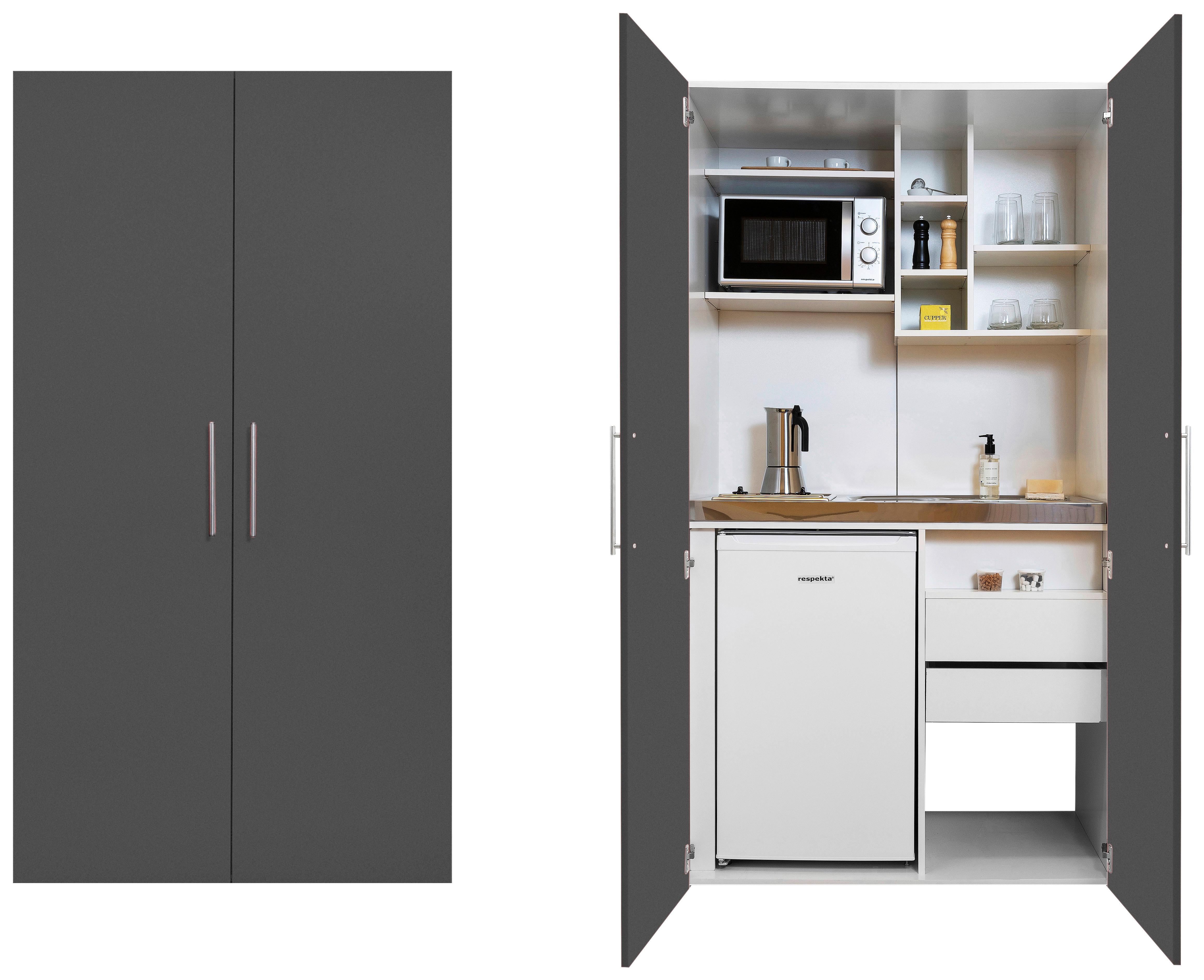 Schrankküche Economy Grau mit Geräte B: ca. 104 cm - Edelstahlfarben/Weiß, MODERN, Holzwerkstoff/Metall (104/193/67cm) - Respekta