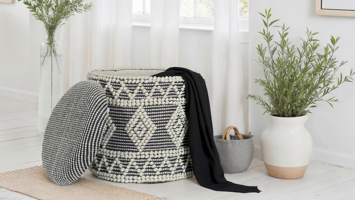 HOCKER SITZHOCKER WOLLE - Creme/Schwarz, Design, Textil (40/45/40cm) - MID.YOU