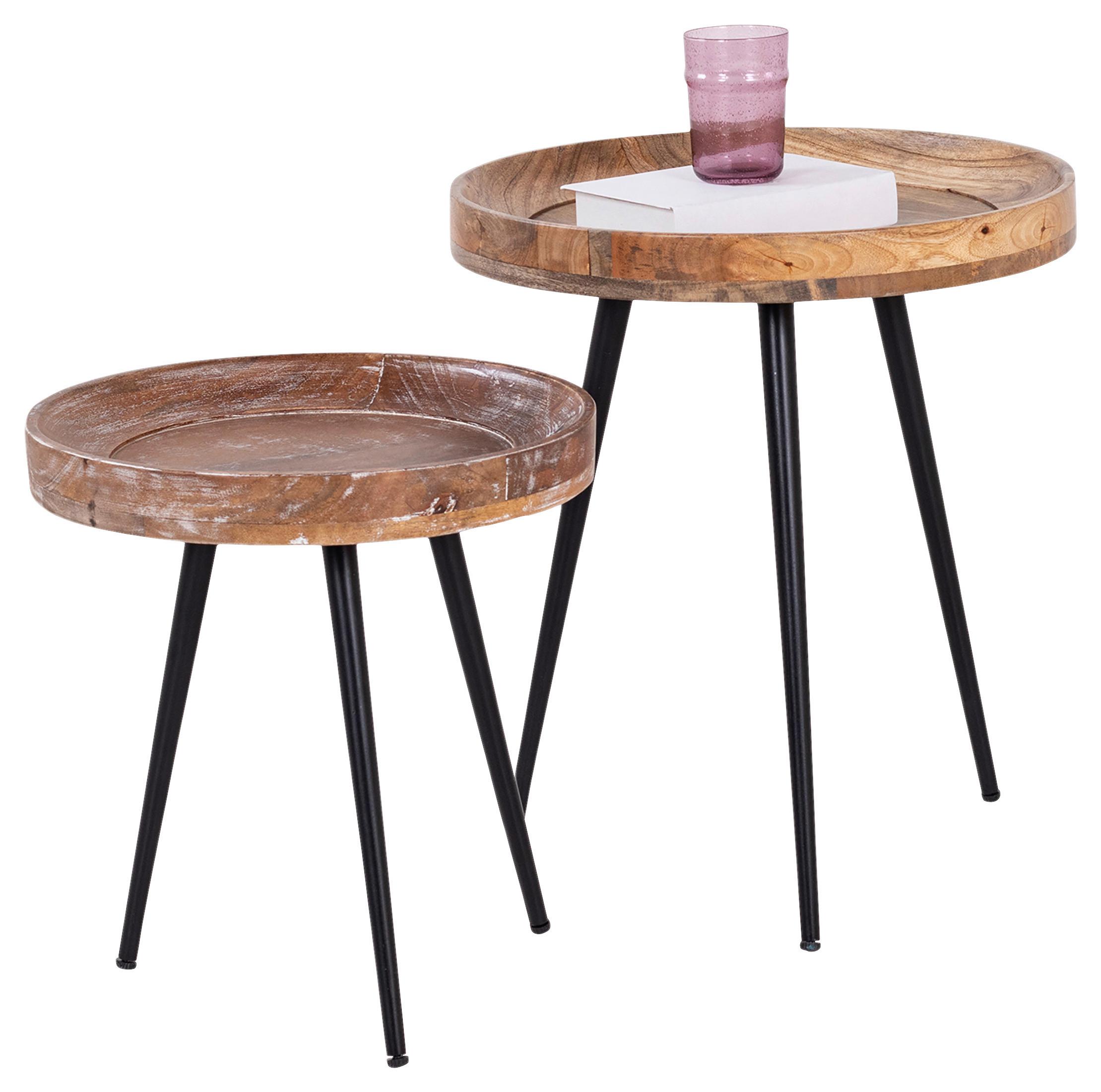 Beistelltisch Ava ca.45x50x45cm Mangoholz massiv - Schwarz/Naturfarben, MODERN, Holz/Metall (45/50/45cm) - MID.YOU