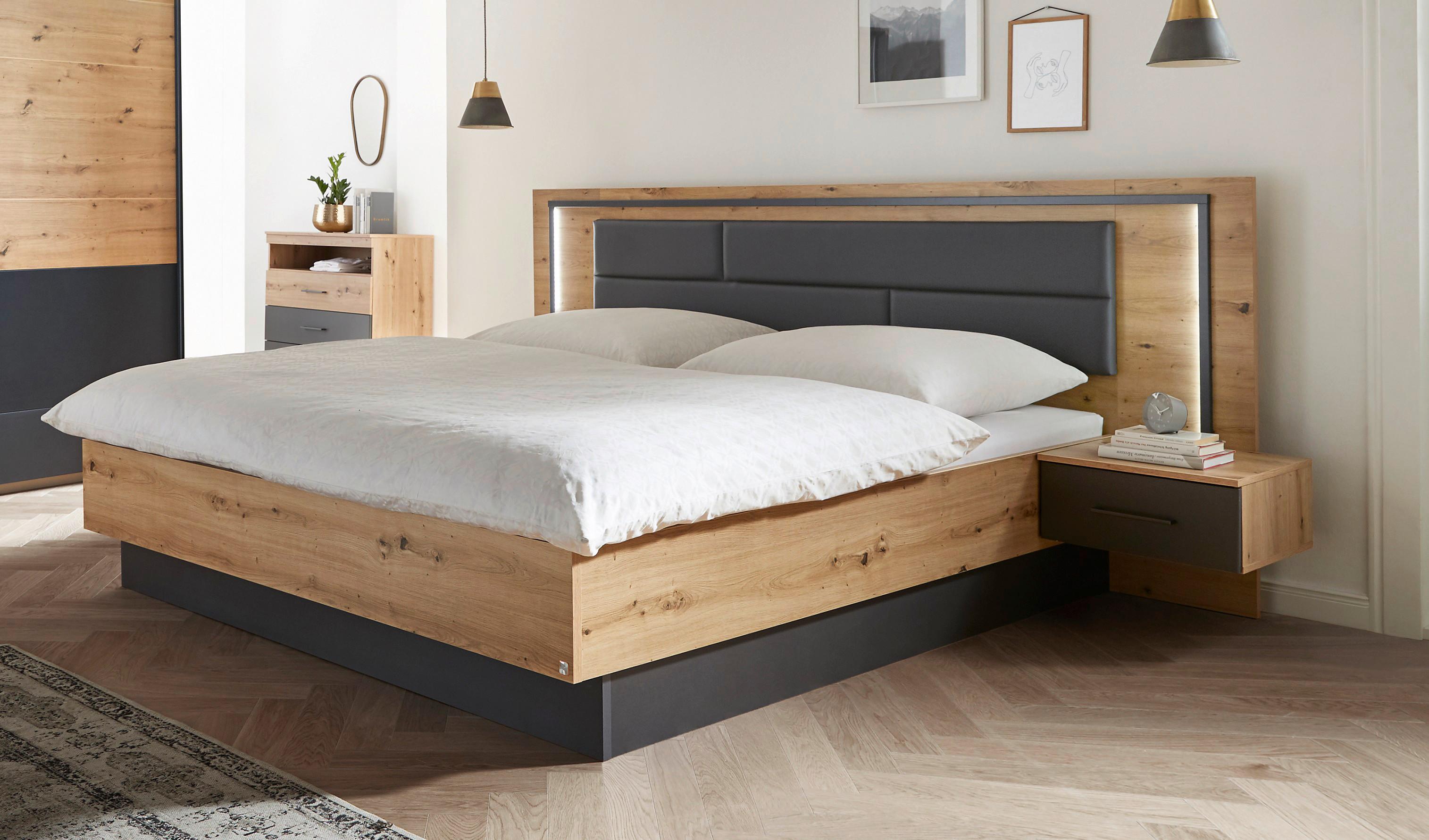 Bettanlage Bilbao Extra ca. 180x200 cm Grau/Eiche - Eichefarben/Grau, Design, Holzwerkstoff/Textil (180/200cm) - Rauch Möbel