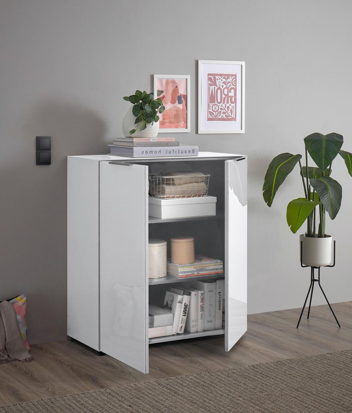 Kommode Siena Weiß - Chromfarben/Schwarz, MODERN, Glas/Holzwerkstoff (90/99/40cm) - Mömax