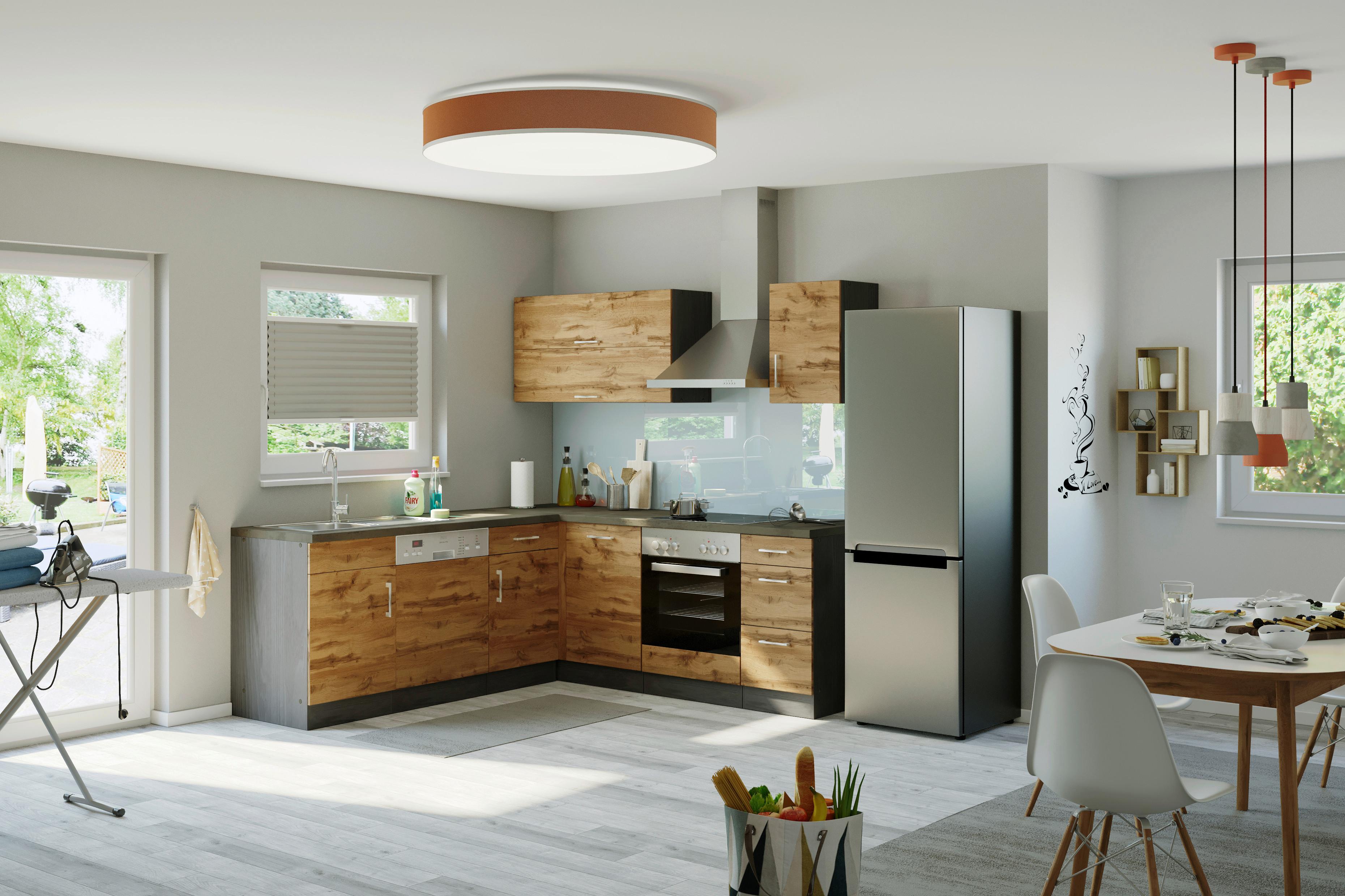 Eckküche Winkelblock Geräten ca. 210x210 cm Eiche - Chromfarben/Schieferfarben, MODERN, Holzwerkstoff/Metall (210/210cm) - Held