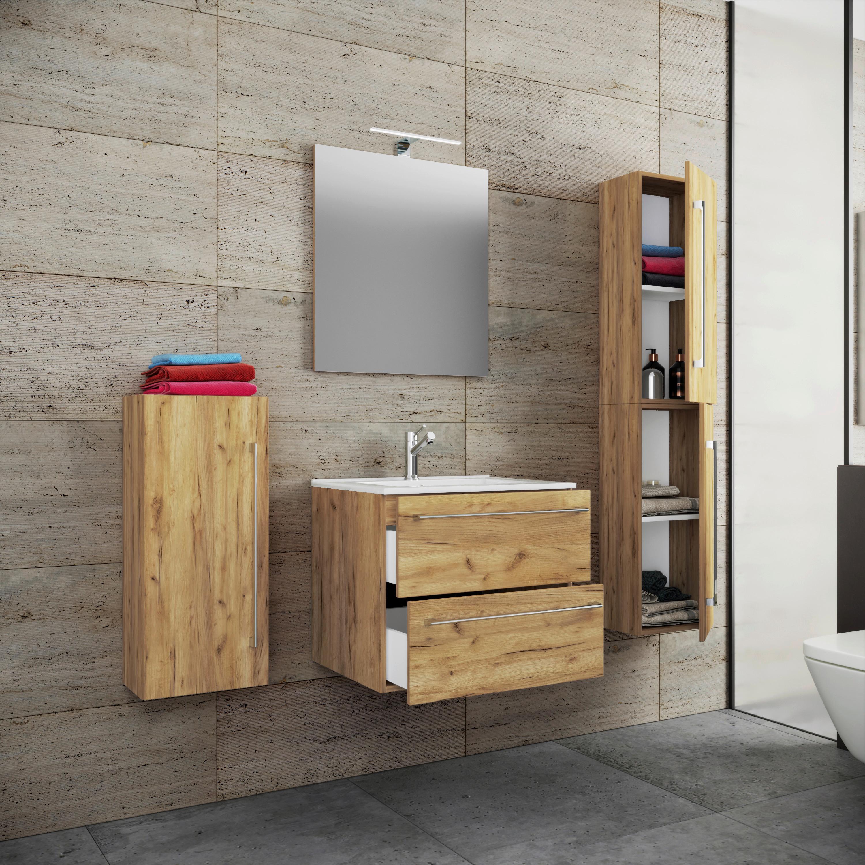 Kopalnica Badinos, Hrast - bela/barve aluminija, Moderno, kovina/leseni material (126cm) - MID.YOU