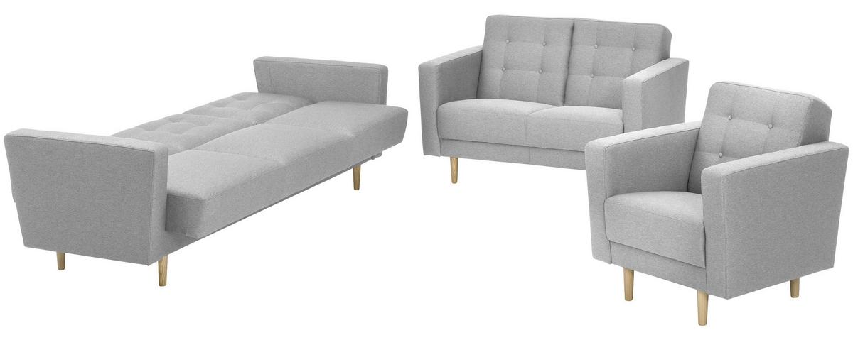 3-Sitzer-Sofa Jasmin Hellgrau Flachgewebe mit Schlaffunktion - Eschefarben/Hellgrau, MODERN, Holz/Textil (224/81/83cm) - Max Winzer