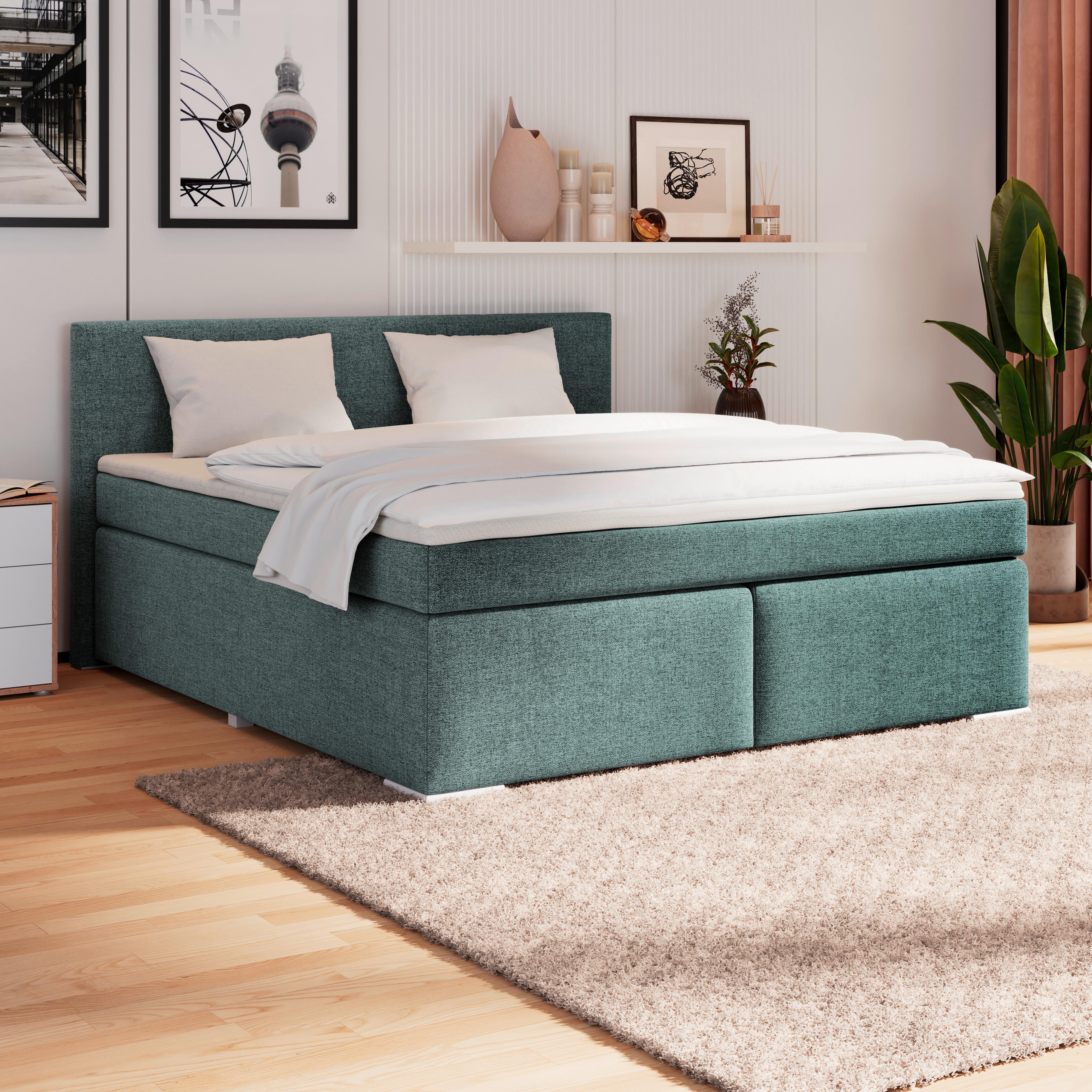 Boxspring Krevet Mira 1 - plava/boje aluminija, Basics, tekstil/plastika (180/200cm)