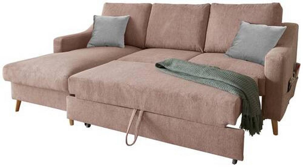 Wohnlandschaft Valentina Dunkelrosa Mikrofaser - Dunkelrosa/Naturfarben, Design, Holz/Textil (150/228cm) - MID.YOU