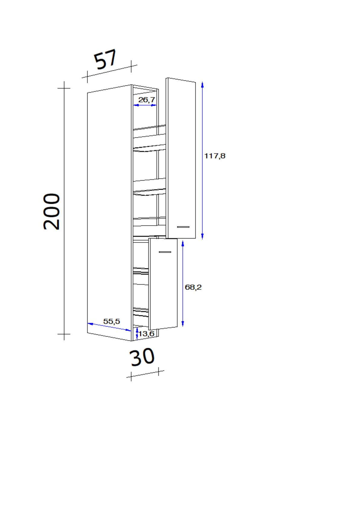 Apothekerschrank Shadow ca. 30x200x57 cm Grau/Eiche - Edelstahlfarben/Dunkelgrau, MODERN, Holzwerkstoff/Metall (30/200/57cm) - FlexWell