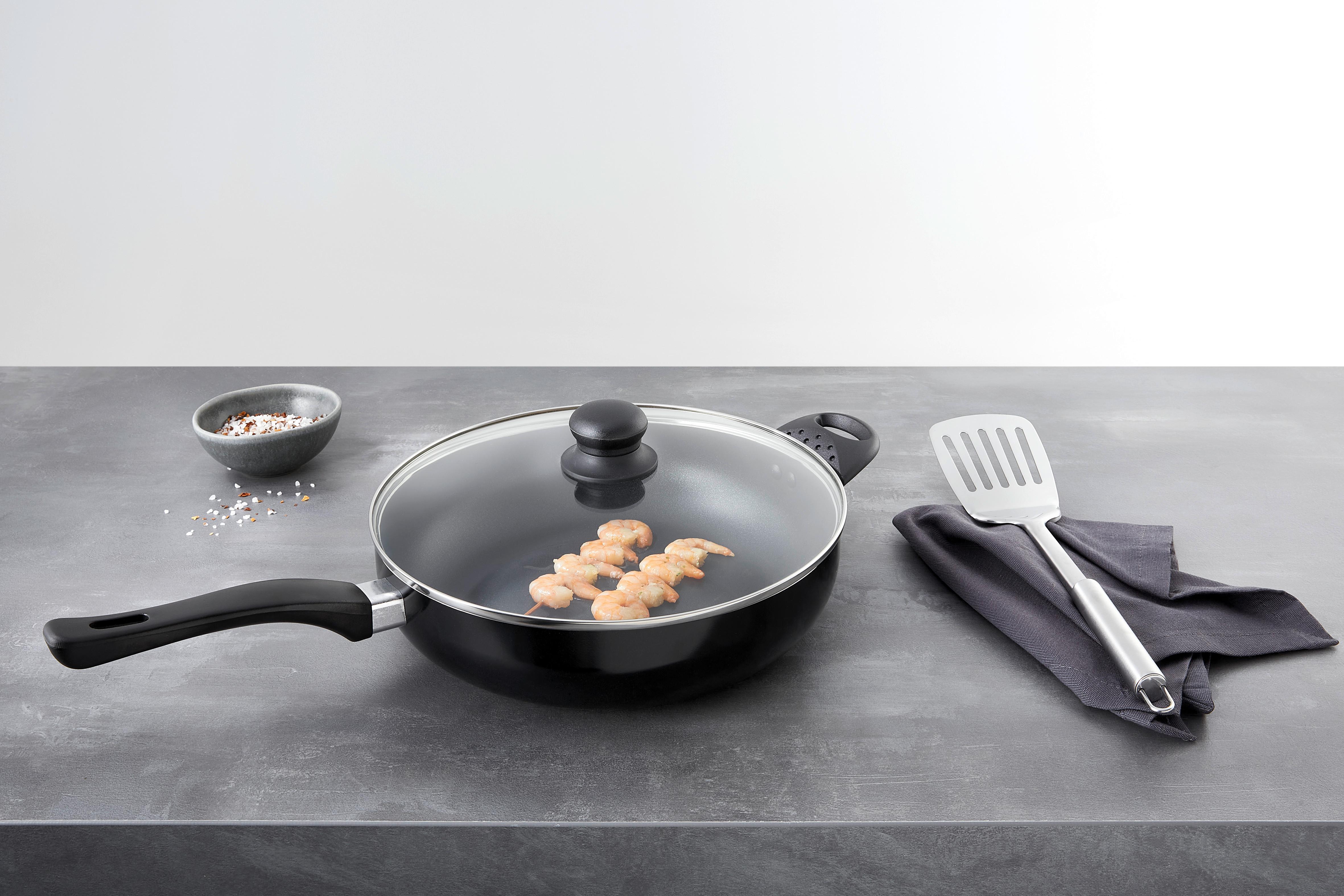 Pfanne Fabia Jumbo Ø ca. 28cm - Transparent/Schwarz, Glas/Metall (28/7cm) - Modern Living