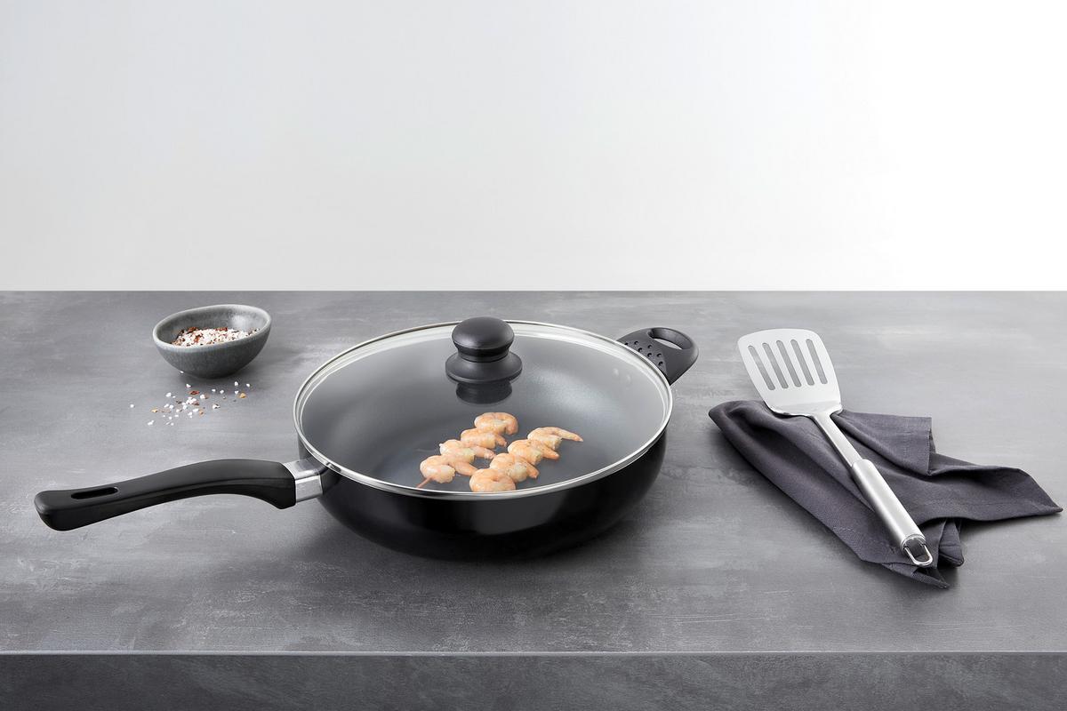 Pfanne Fabia Jumbo Ø ca. 28cm - Transparent/Schwarz, Glas/Metall (28/7cm) - Modern Living