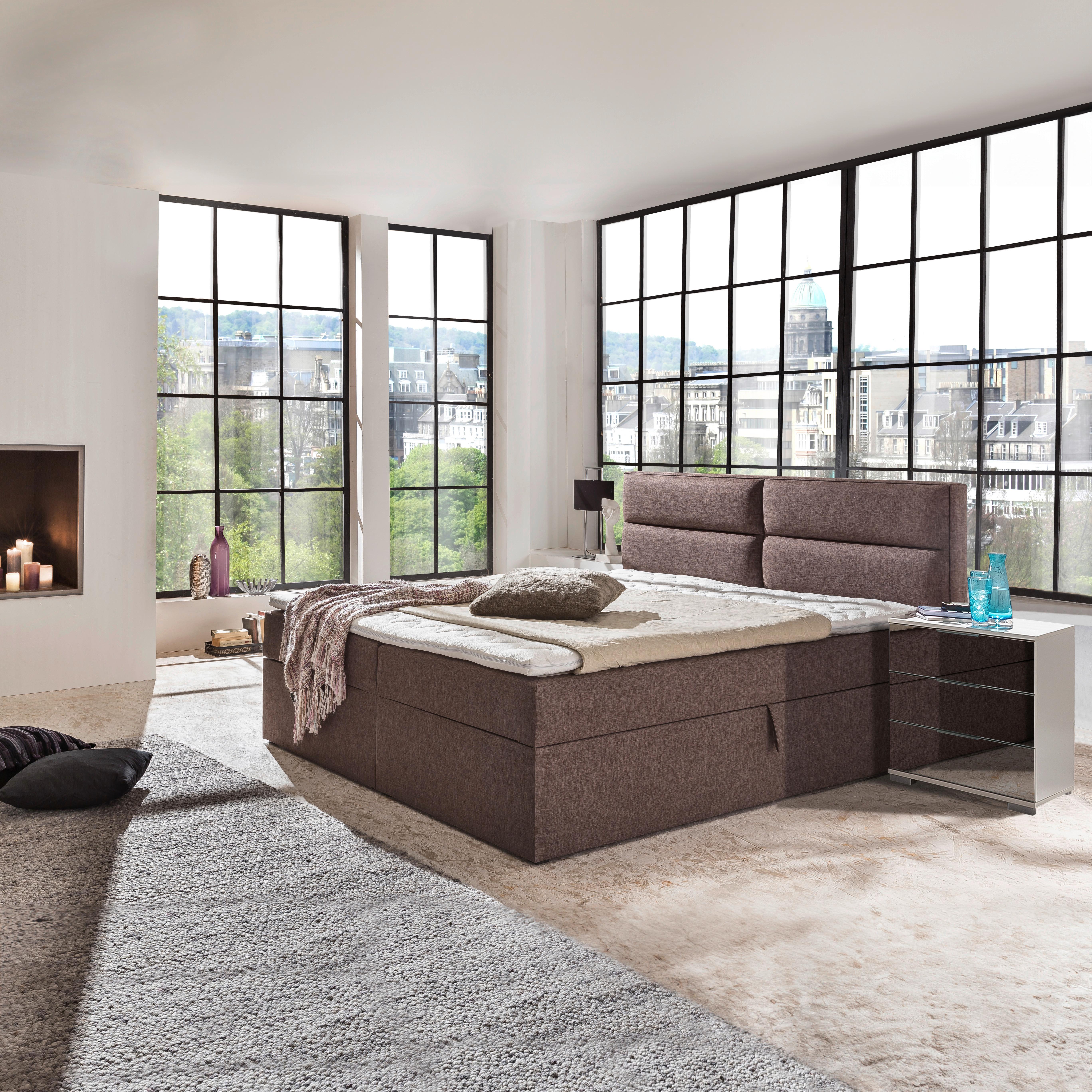 Boxspringbett Mercura in Braun ca. 180x200 cm inkl. Topper - Braun, MODERN, Holzwerkstoff/Textil (180/200cm) - MID.YOU