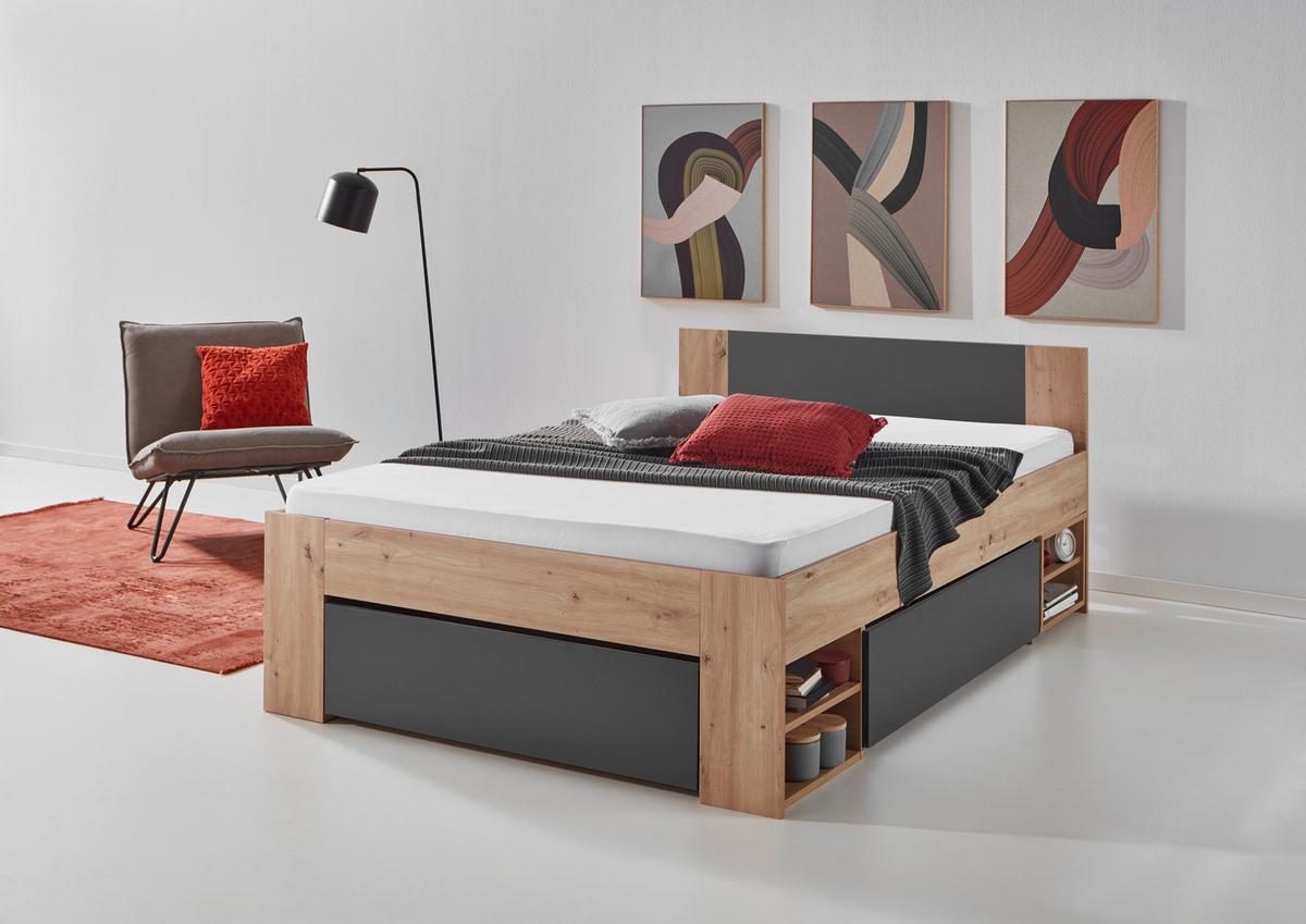 Postelja S Predalom Azurro 2-120 - antracit/hrast artisan, Moderno, leseni material (120/200cm) - Mömax