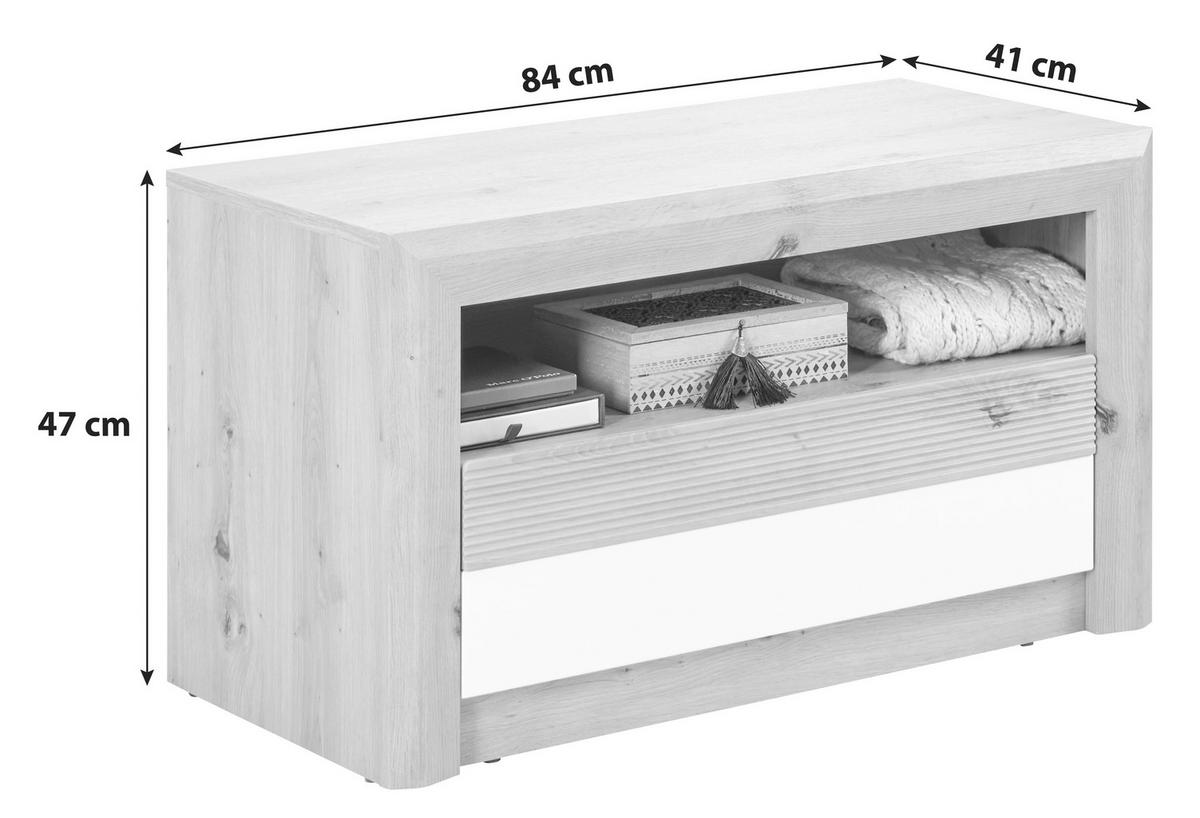 Bancă pentru hol KASHMIR NEW - alb/culoare lemn stejar, Modern (84/47/41cm) - Modern Living