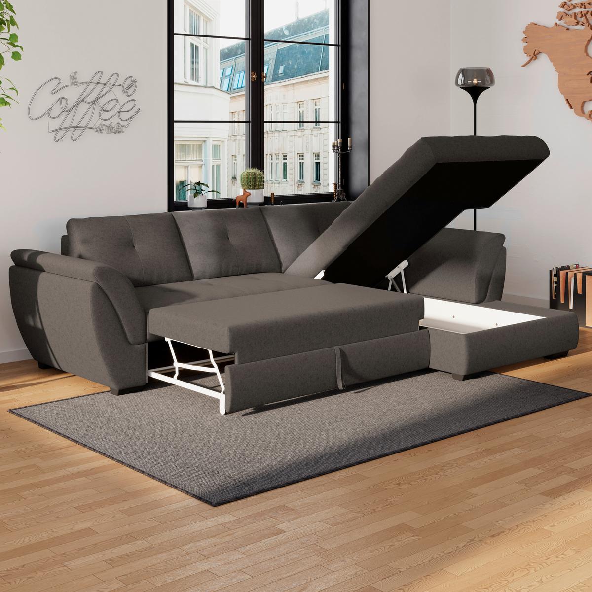 Sedežna Garnitura Berisso, Z Ležiščem In Predalom - rjava, Design, umetna masa/tekstil (278/187cm) - Mömax