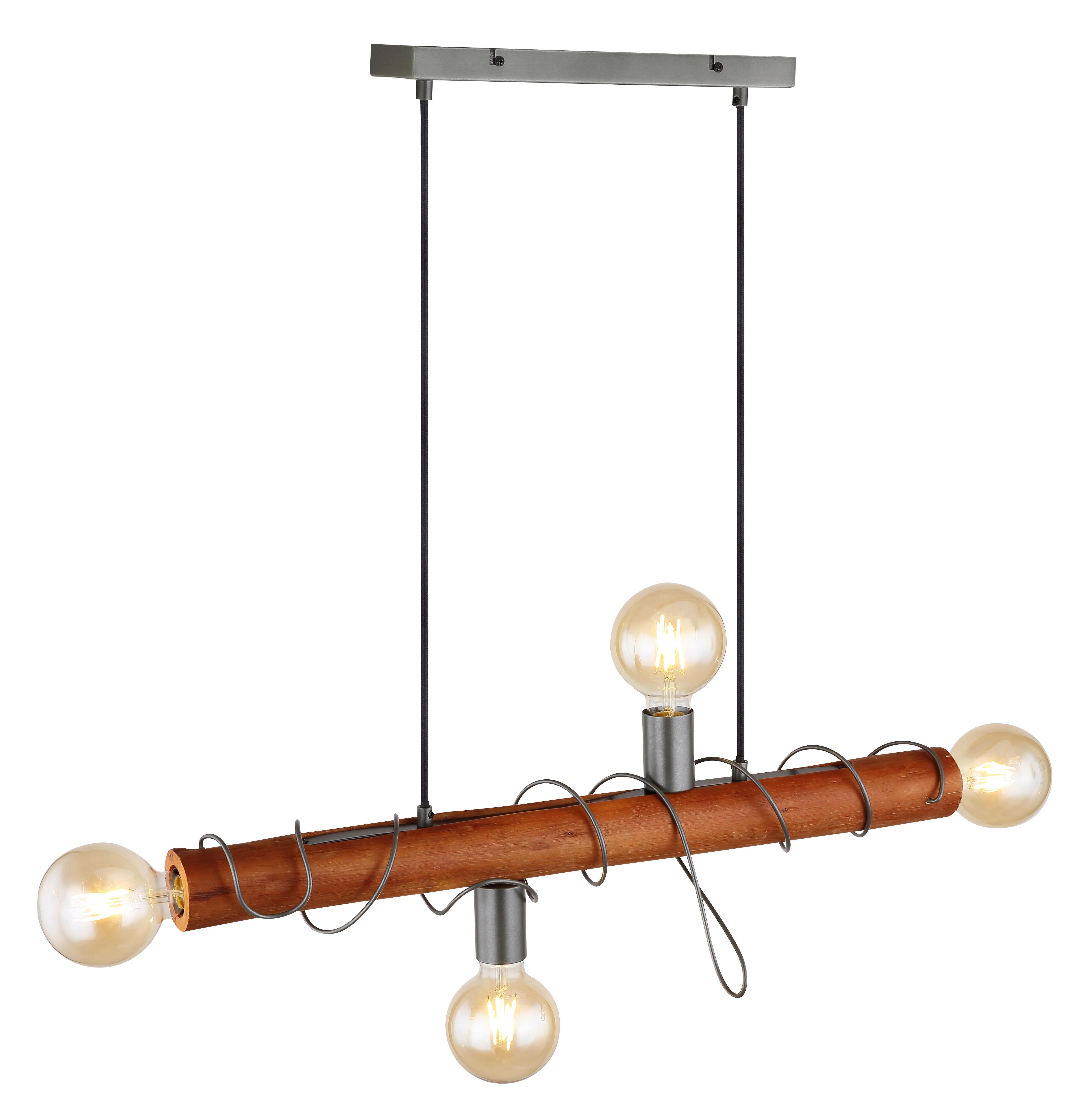 Hängeleuchte Alice Braun/Grau max. 60 Watt - Braun/Grau, Natur, Holz/Metall (70/20/120cm) - Globo