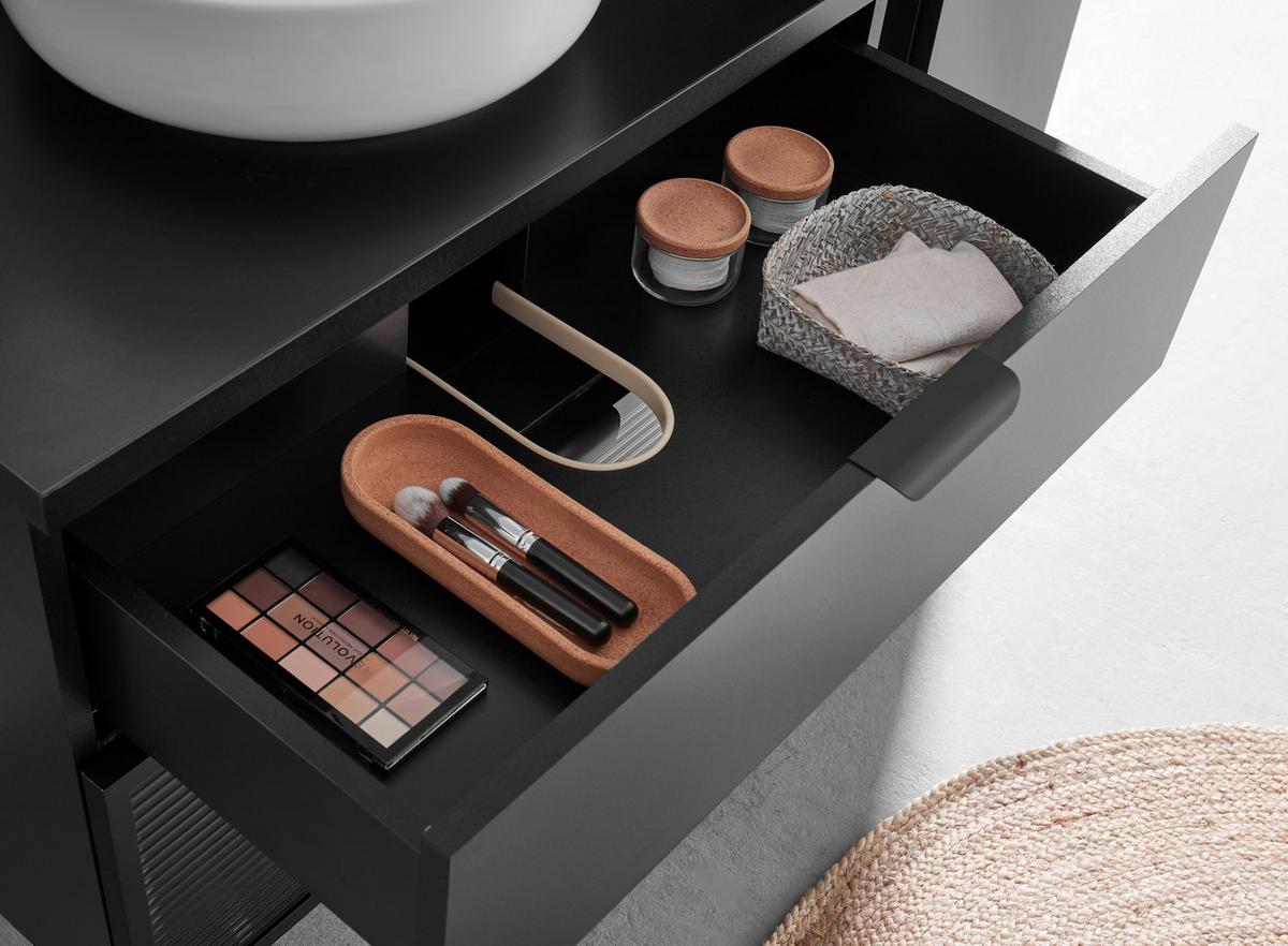 Mosdó Alatti Szekrény Diosa - fekete, Konventionell, faalapú anyag/üveg (80/55/46cm) - home24