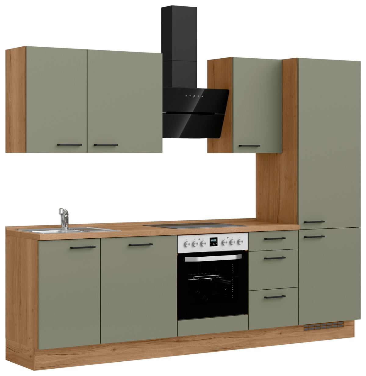 Küchenleerblock Senso High o. Geräte Olivgrün - Eichefarben/Schwarz, ROMANTIK / LANDHAUS, Holzwerkstoff/Metall (270cm) - Nobilia