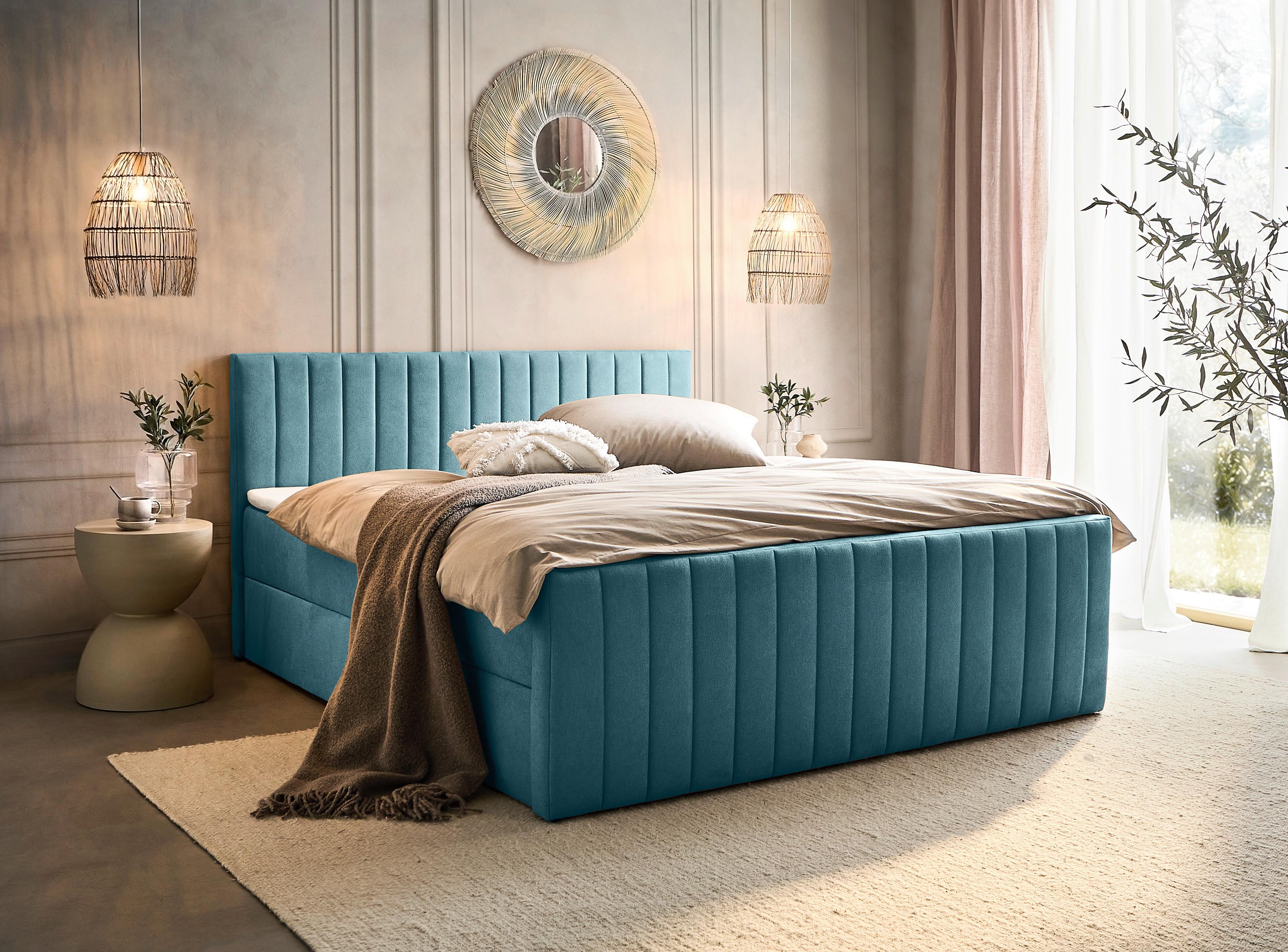 Box Krevet Sontje - crna/svijetlo plava, Konvencionalno, tekstil/plastika (180/200cm) - Modern Living