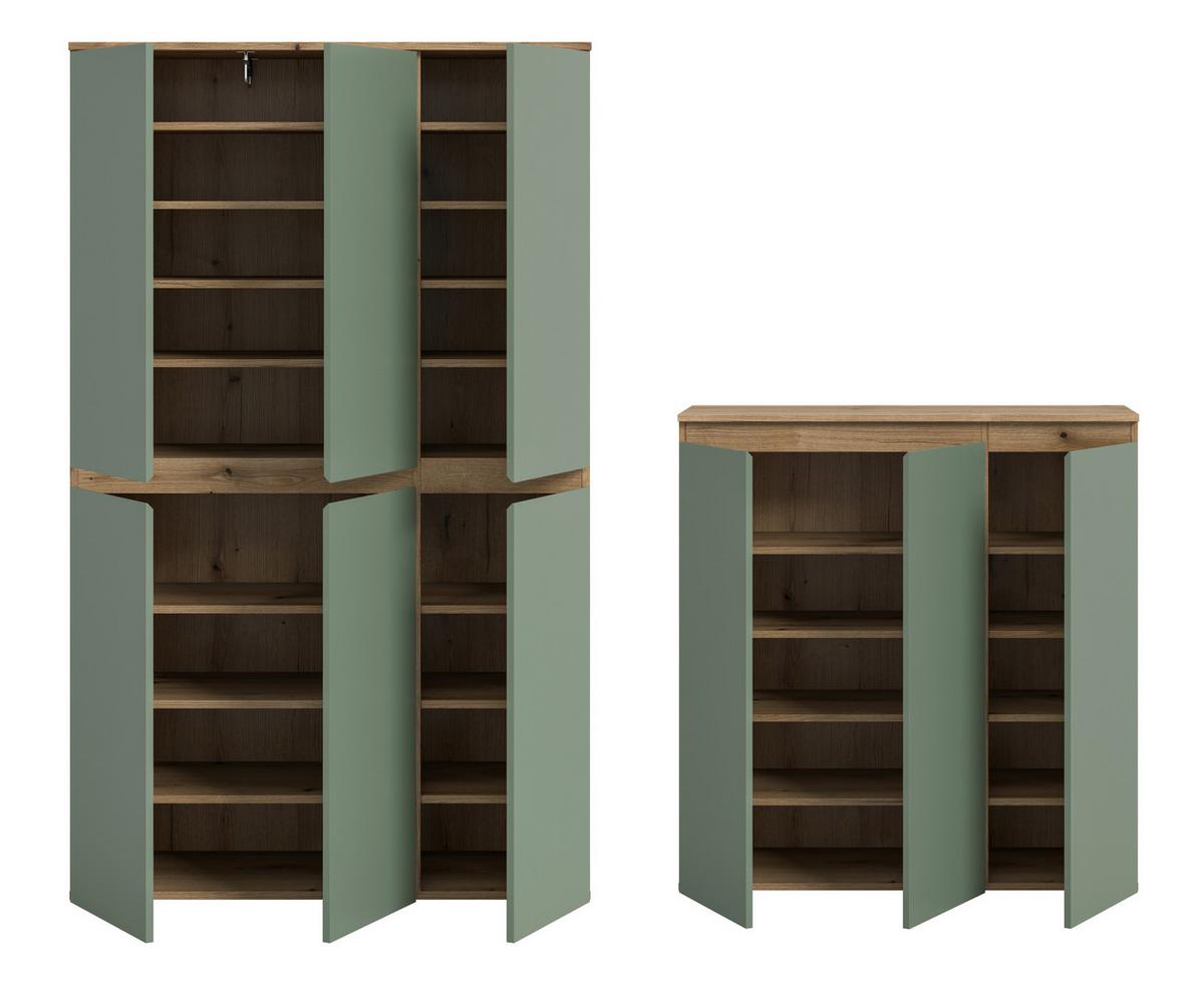 Garderobenschrank Scarpa Graugrün/Eiche - Eichefarben/Schwarz, Design, Holzwerkstoff/Kunststoff (235/175/37cm) - Livetastic