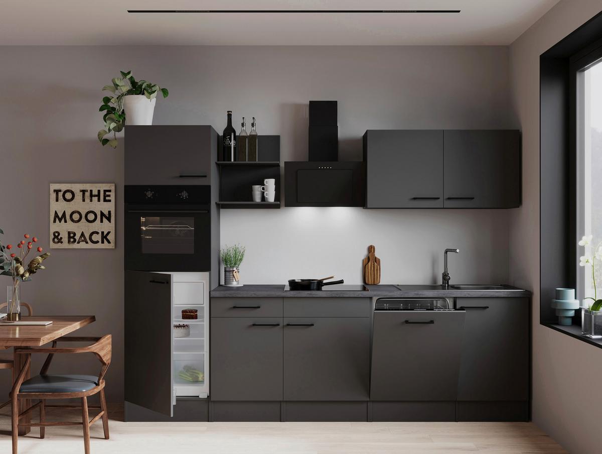 Küchenblock Oliver m. Geräten Grau - Grau, Trend, Holzwerkstoff/Metall (280cm) - Respekta