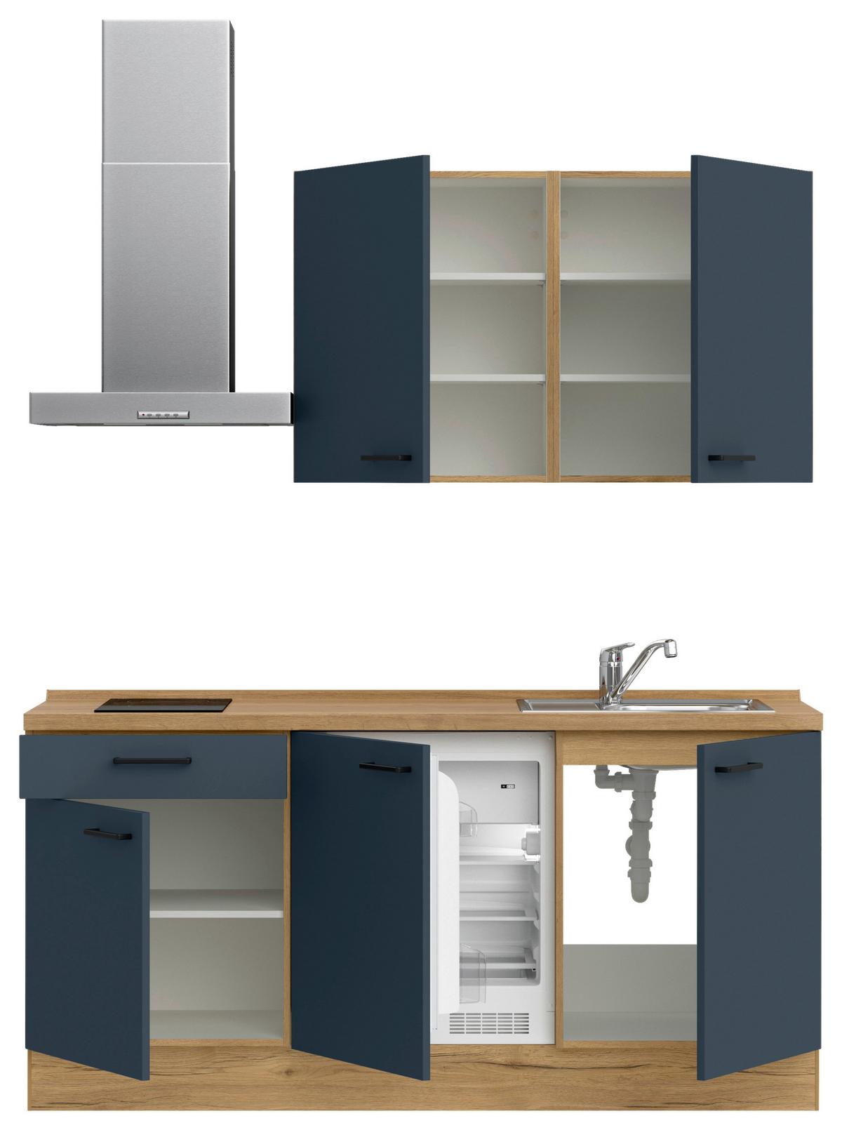 Küchenblock Easytouch Low m. Geräten Dunkelblau - Eichefarben/Schwarz, MODERN, Holzwerkstoff/Metall (180cm) - Nobilia