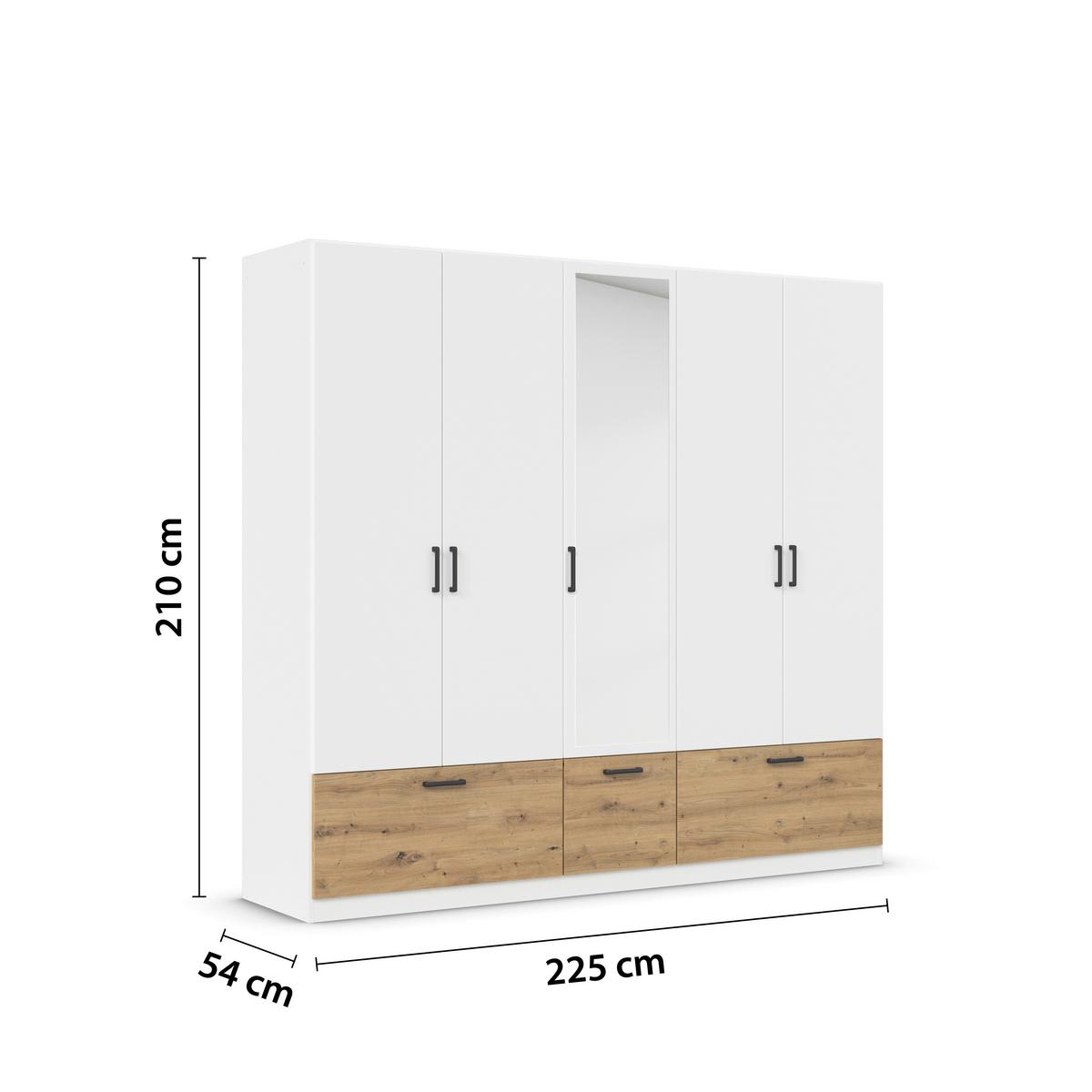 Omara Za Oblačila Bari, Bela, Barva Hrasta - siva/bela, Basics, kovina/leseni material (226/210/54cm) - Boxxx