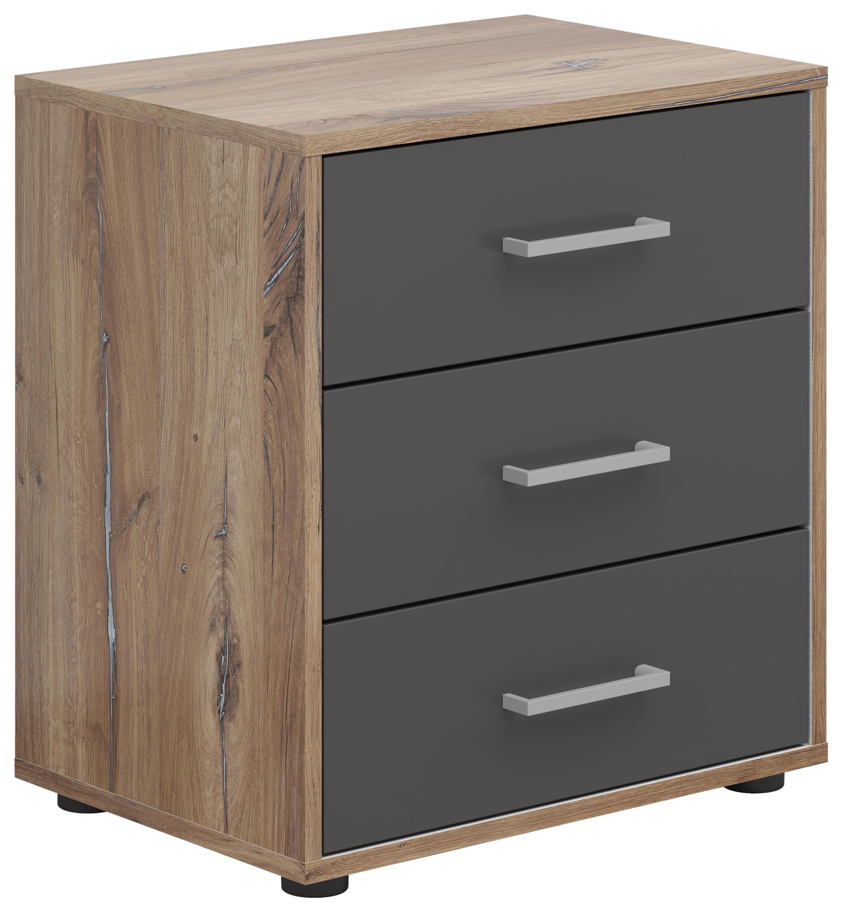 Noćni Ormarić Smart 3 - sivo-bijela/srebrne boje, Basics, drvni materijal/plastika (50/54/35cm) - Modern Living