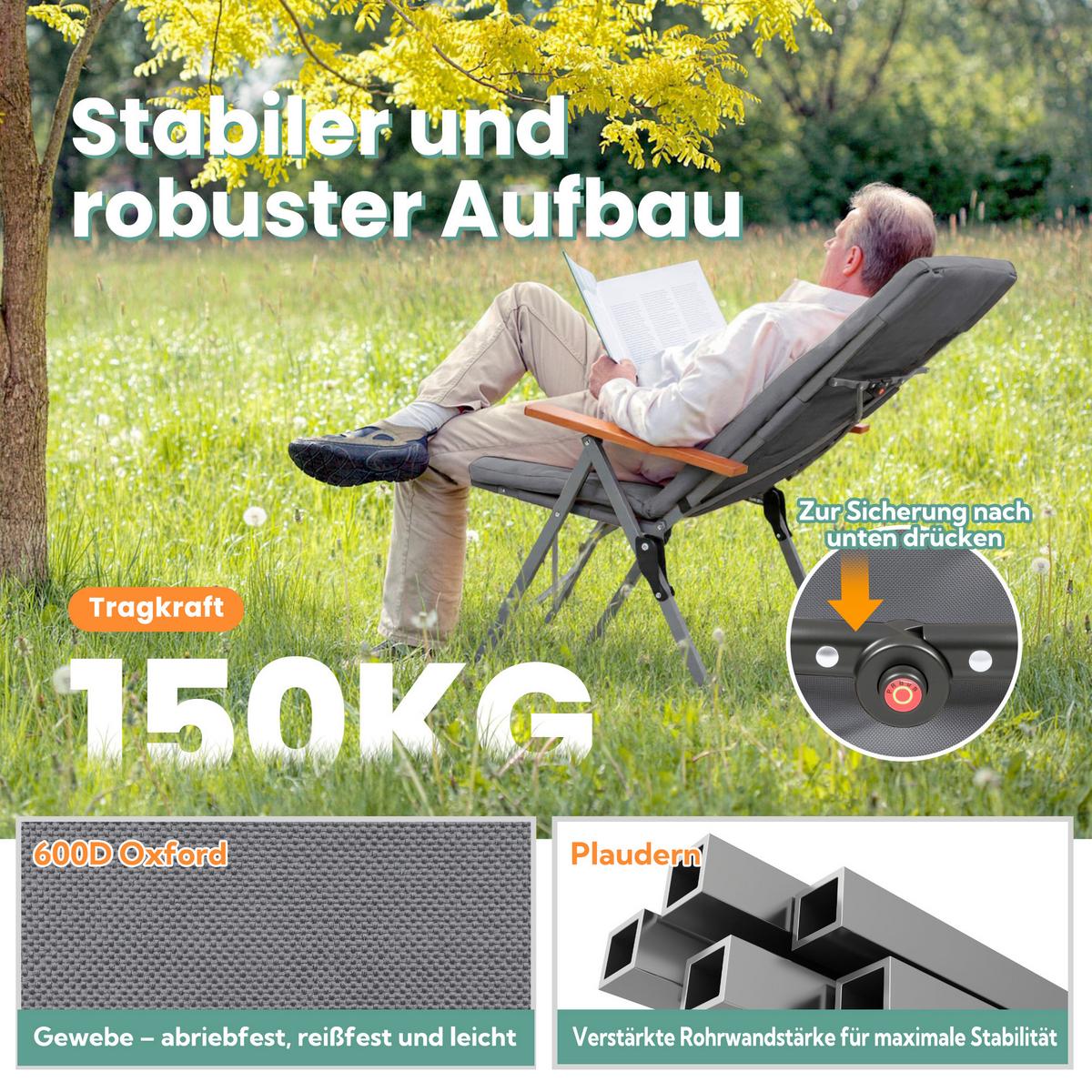 Campingsessel Grau/Silberfarben - Silberfarben/Grau, Basics, Textil/Metall (54/102/71cm) - Modante