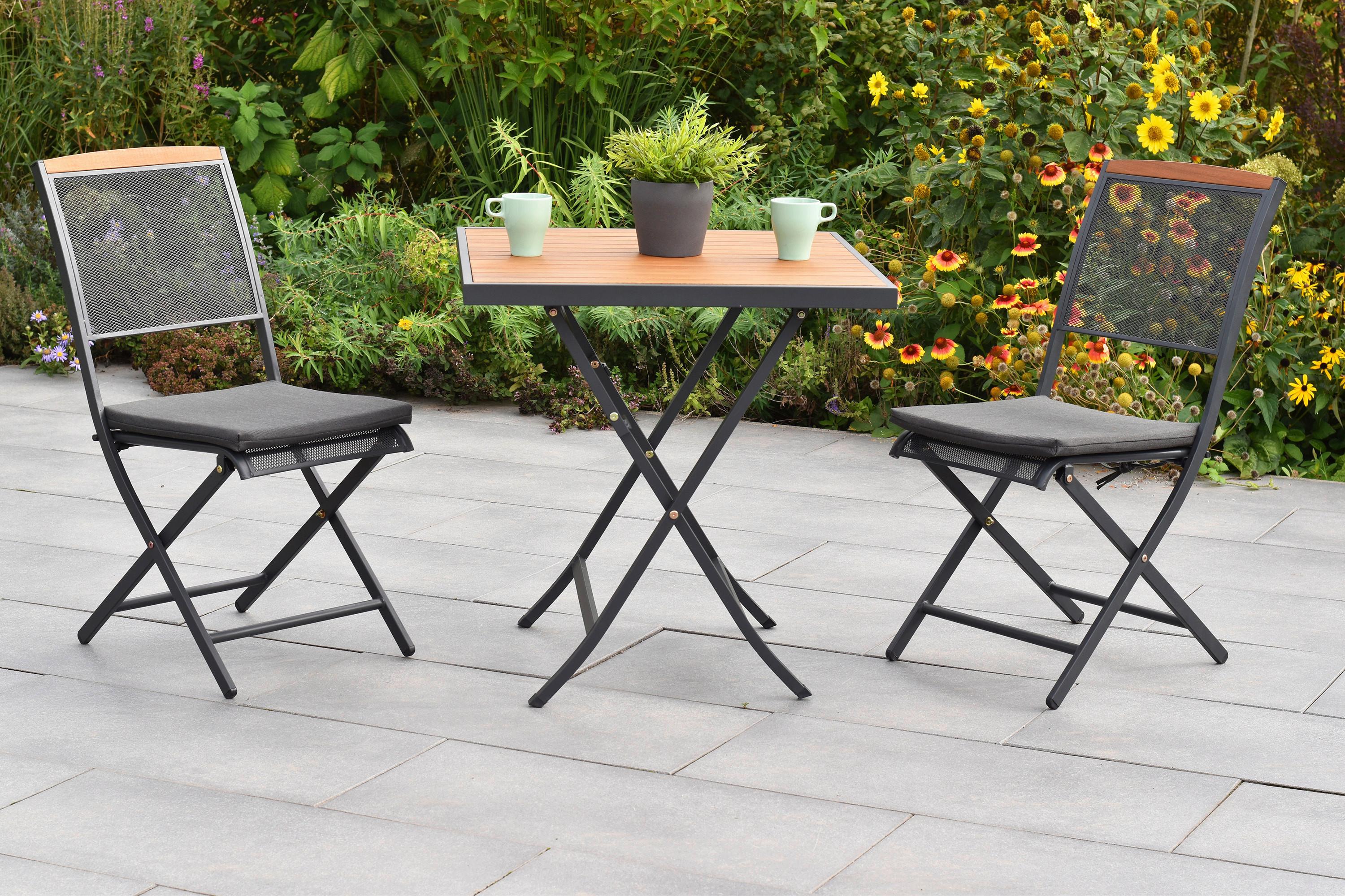 Balkonset Patmos Holz 5-tlg. - Graphitfarben/Grau, KONVENTIONELL, Holz/Textil - Gardenson