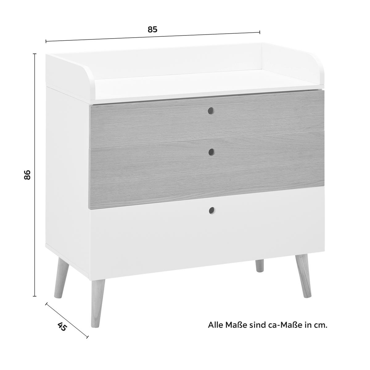 KOMODA Z PRZEWIJAKIEM POPPY - kolor naturalny/biały, Modern, materiał drewnopochodny/drewno (85/86/45cm) - Bessagi Kids