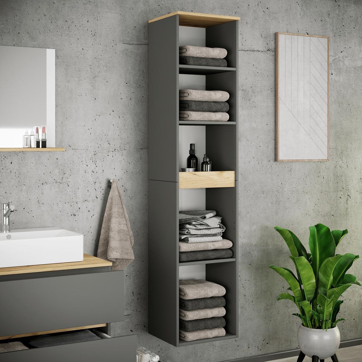 Badezimmerregal Cosila - Honigeiche/Anthrazit, Trend, Holzwerkstoff (40/180/35cm) - MID.YOU
