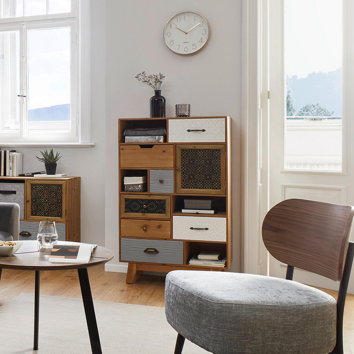 Kommode Frame Multicolor Echtholz/MDF - Multicolor/Schwarz, MODERN, Holz (68/112/34cm) - Bessagi Home