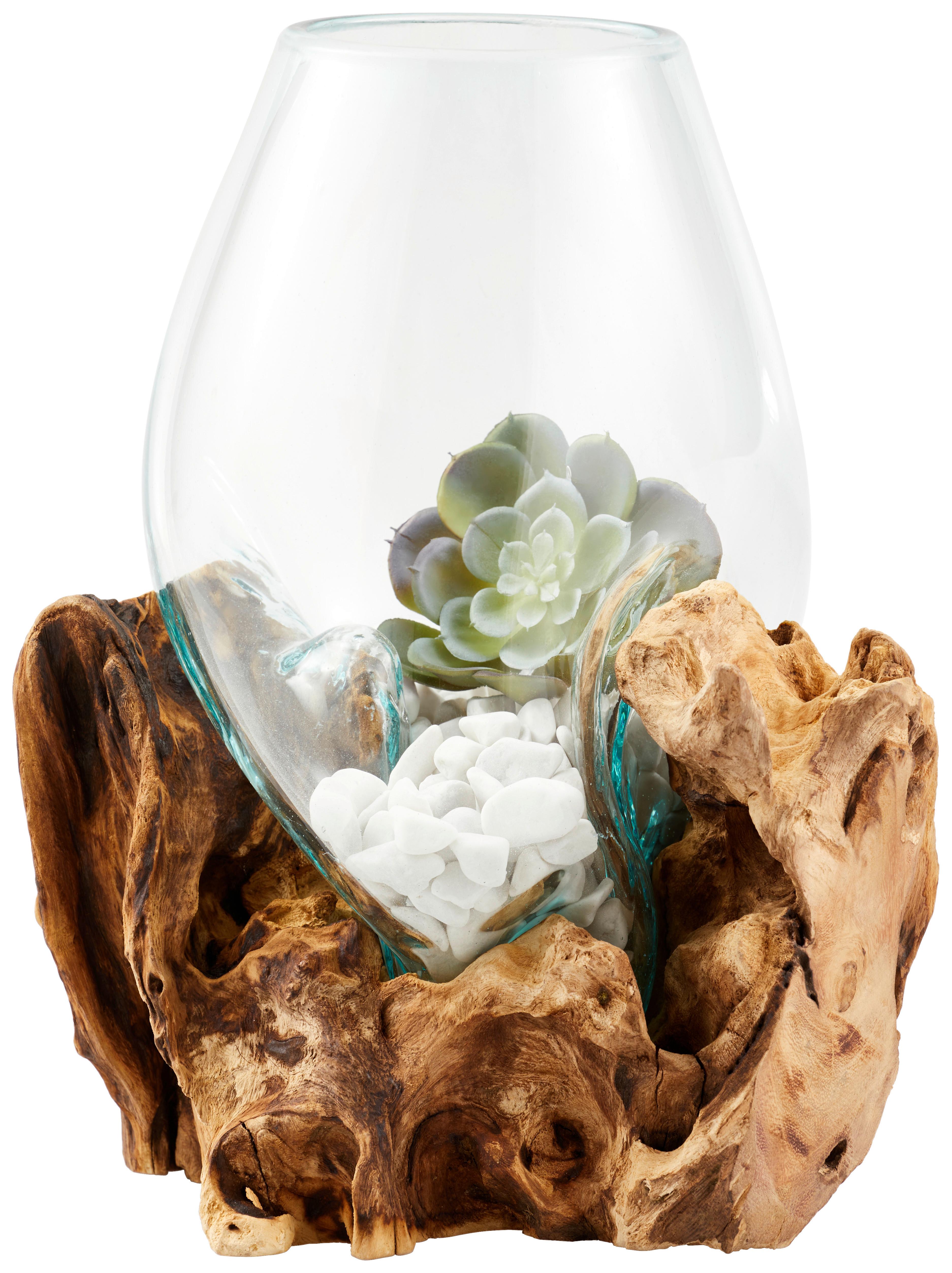 WAZON NATURAL LIVING - przejrzysty/przezroczysty, Natur, drewno/szkło (20/30cm) - Ambia Home