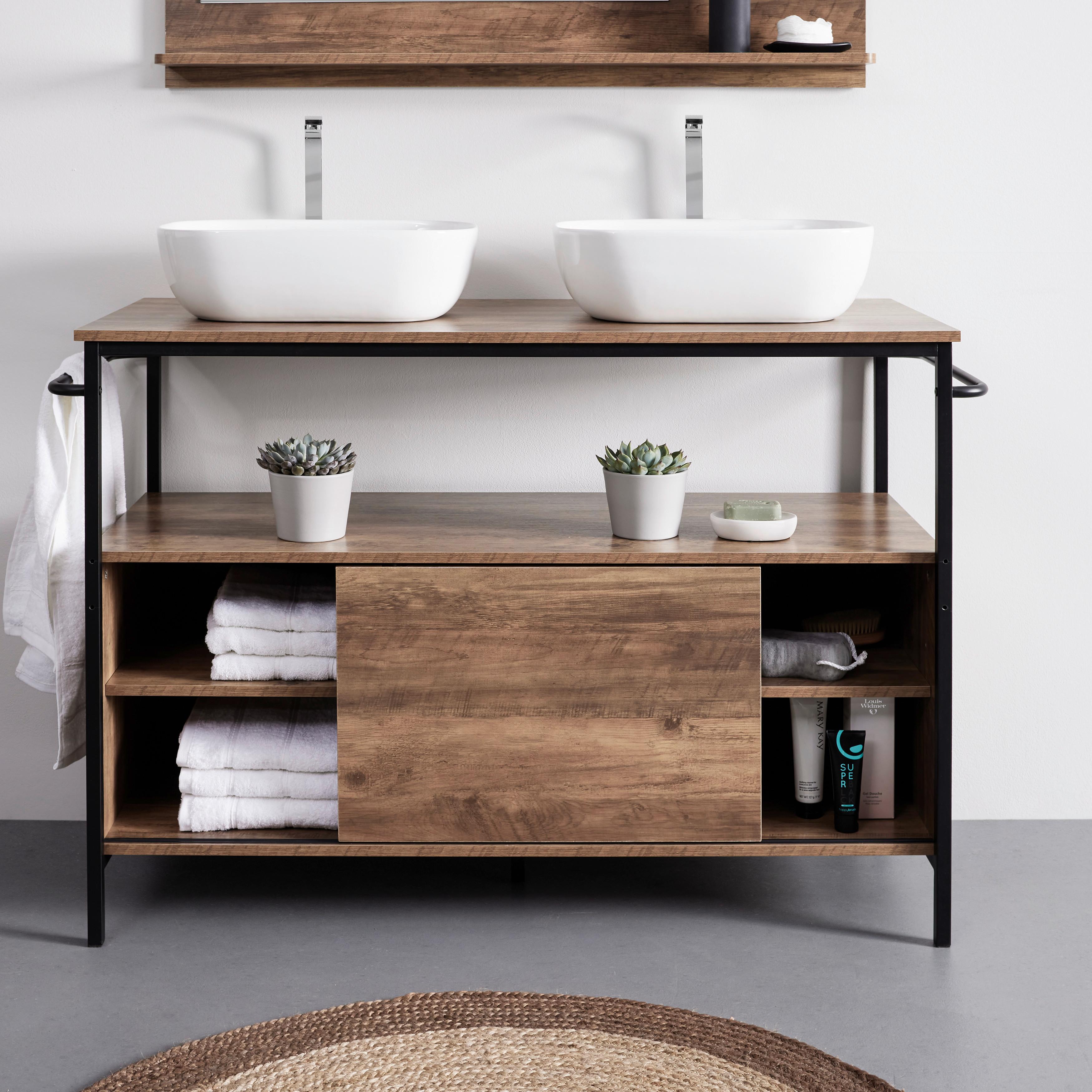 Badezimmer Dell Braun mit 2 Waschbecken - Schwarz/Naturfarben, MODERN, Keramik/Holzwerkstoff (120/85/50cm) - Bessagi Home