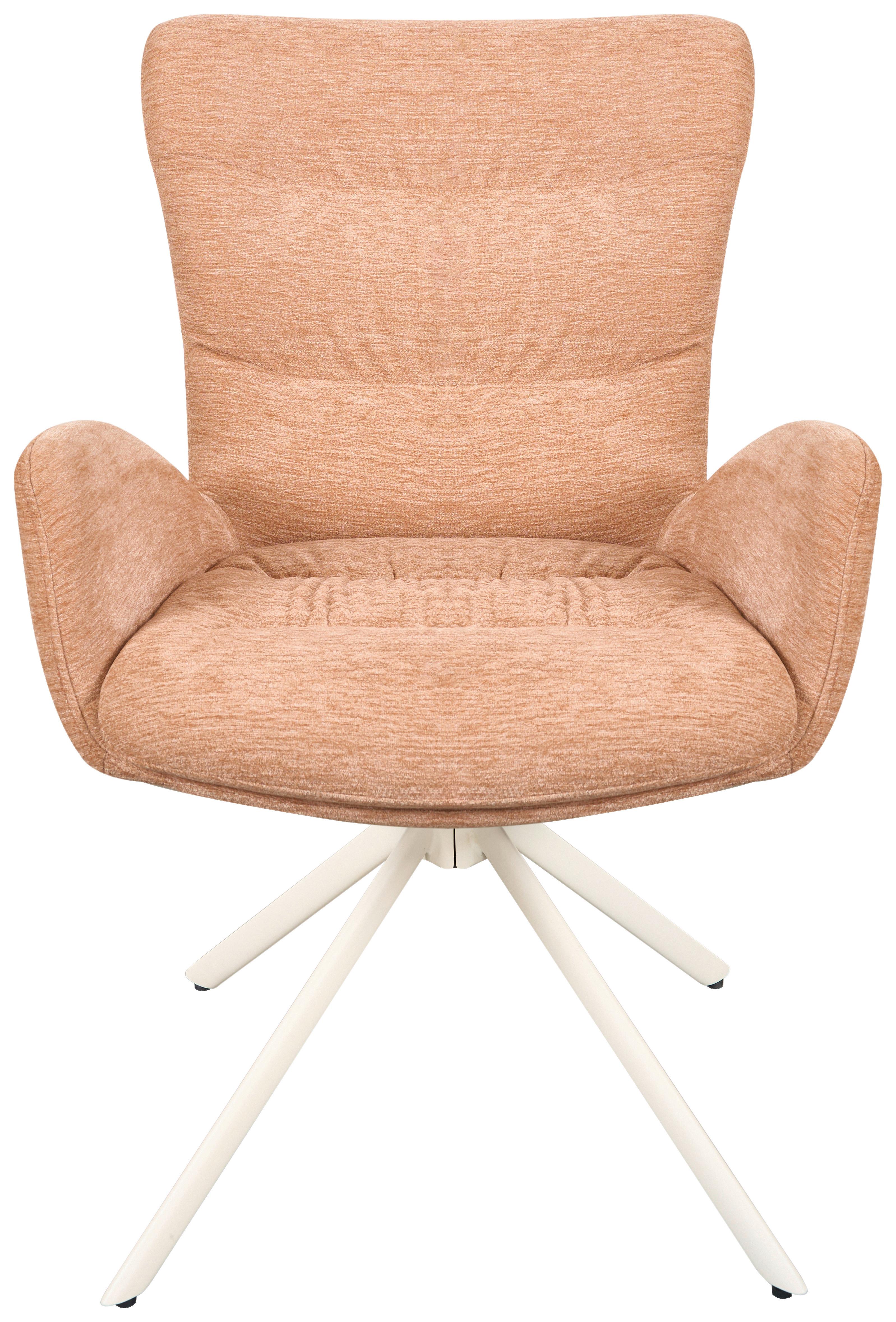 STOEL MET ARMELEUNINGEN STELLA - Beige/Roze, Design, Textiel/Metaal (58/91/65cm) - Mömax