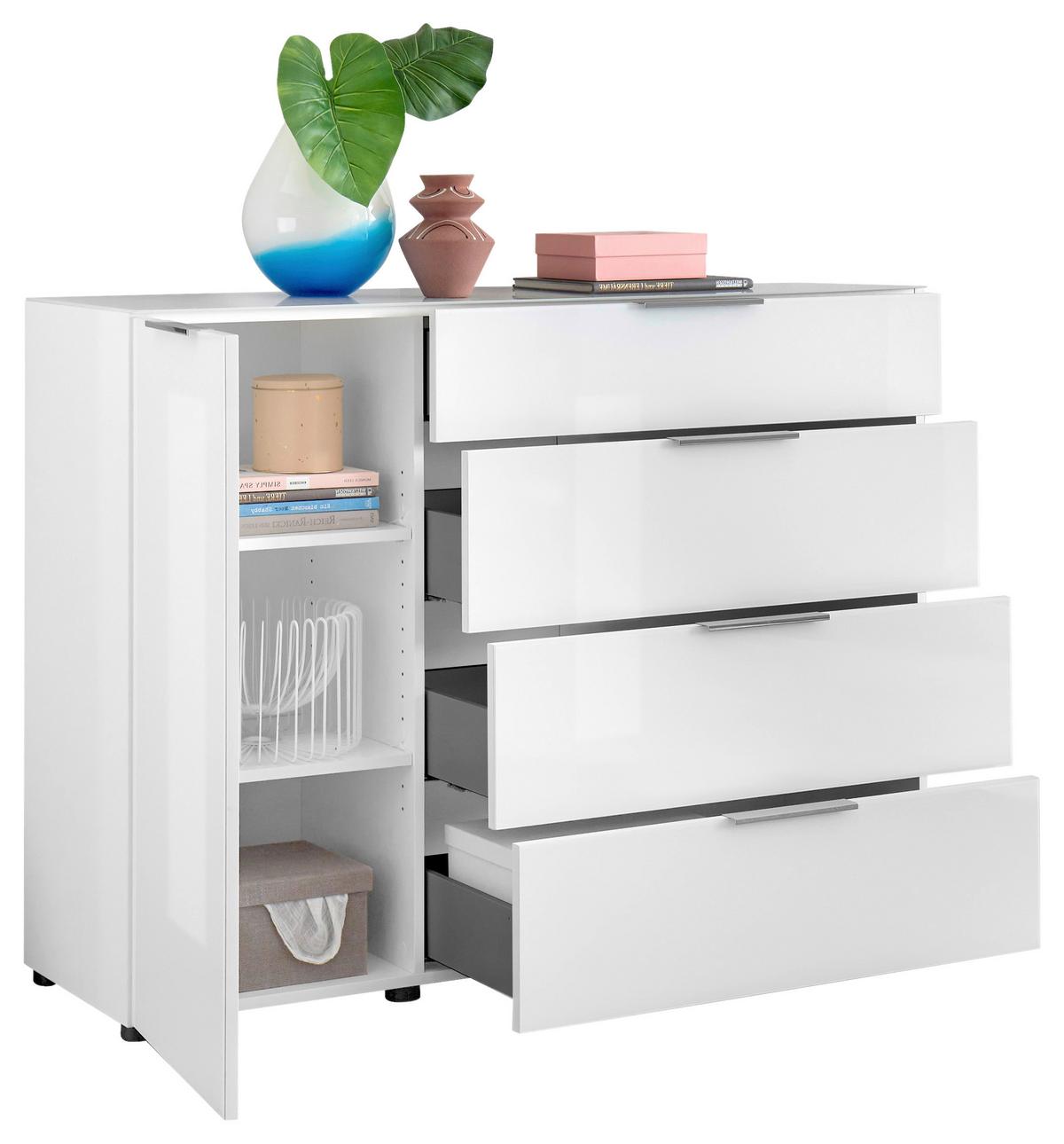 Kommode Siena Weiß - Chromfarben/Schwarz, MODERN, Glas/Holzwerkstoff (135/99/40cm) - Mömax