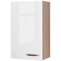 Küchenoberschrank Weiß Hochglanz/Eiche - Edelstahlfarben/Weiß Hochglanz, MODERN, Holzwerkstoff/Metall (50/89/32cm) - FlexWell