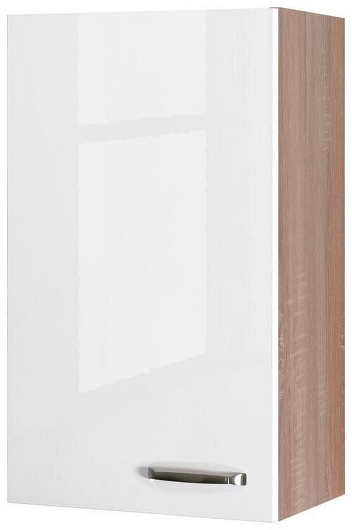 Küchenoberschrank Weiß Hochglanz/Eiche - Edelstahlfarben/Weiß Hochglanz, MODERN, Holzwerkstoff/Metall (50/89/32cm) - FlexWell