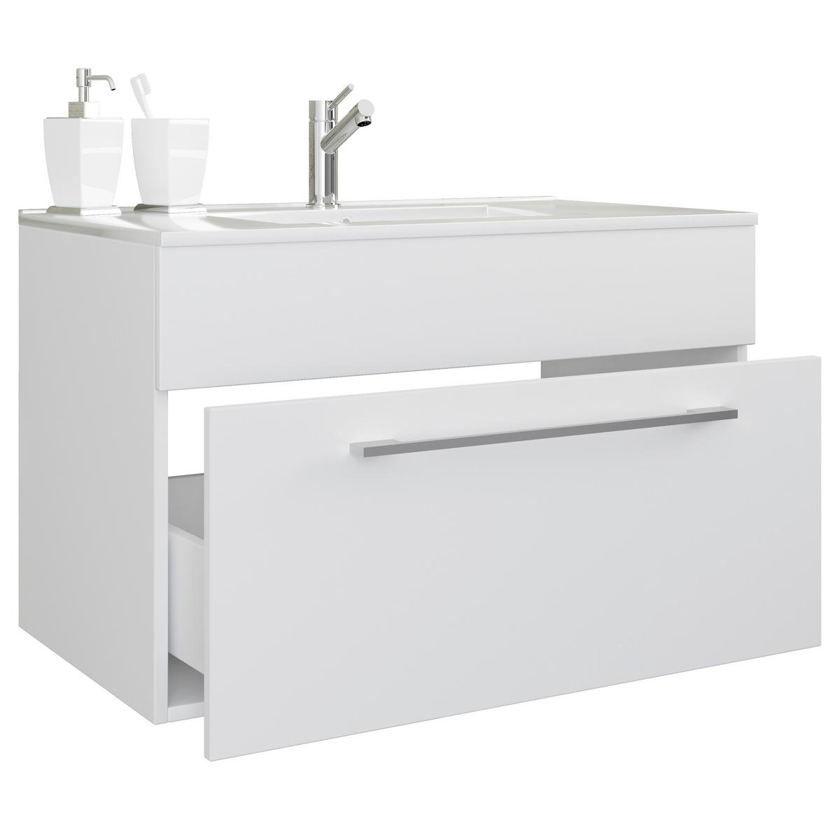 Kombiniran Umivalnik Badinos, Bela - srebrne barve/bela, Moderno, kovina/leseni material (60cm) - MID.YOU