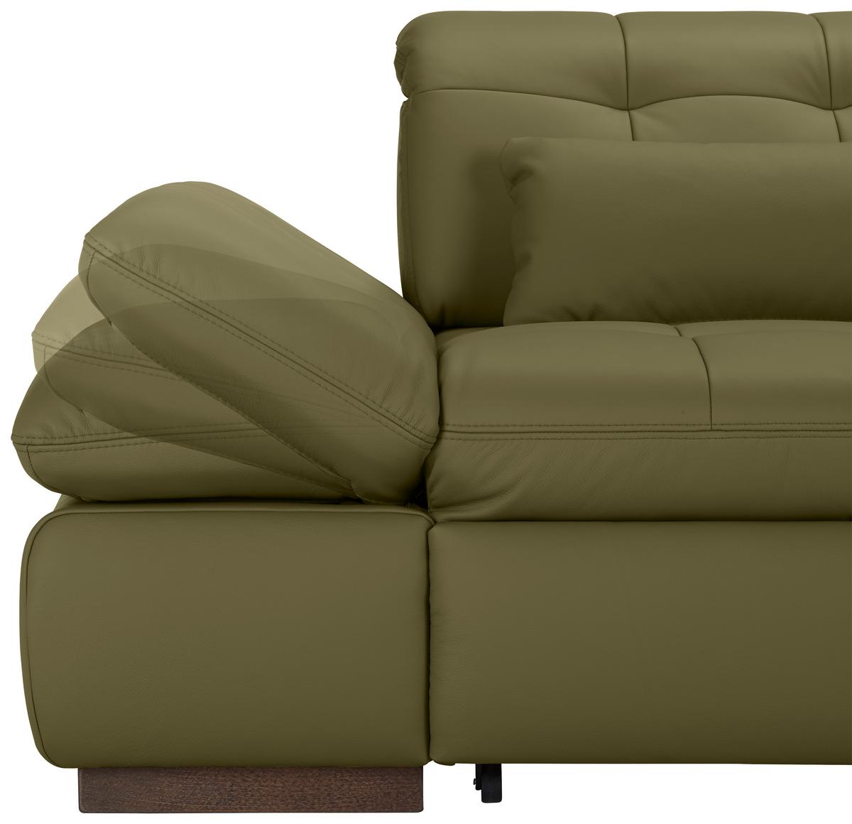 Wohnlandschaft Sanfino Leder Olivgrün - Chromfarben/Olivgrün, KONVENTIONELL, Leder/Metall (305/79-96/199cm) - Premium Living