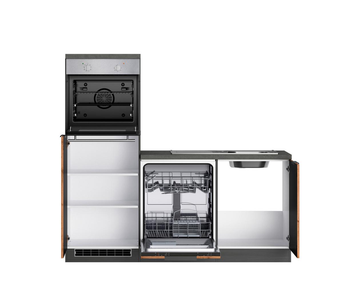 Eckküche Liverpool m. Geräte ca. 240x240cm Graphit/Eiche - Schieferfarben/Eiche Wotan, Basics, Holzwerkstoff/Metall (240/240cm) - Held