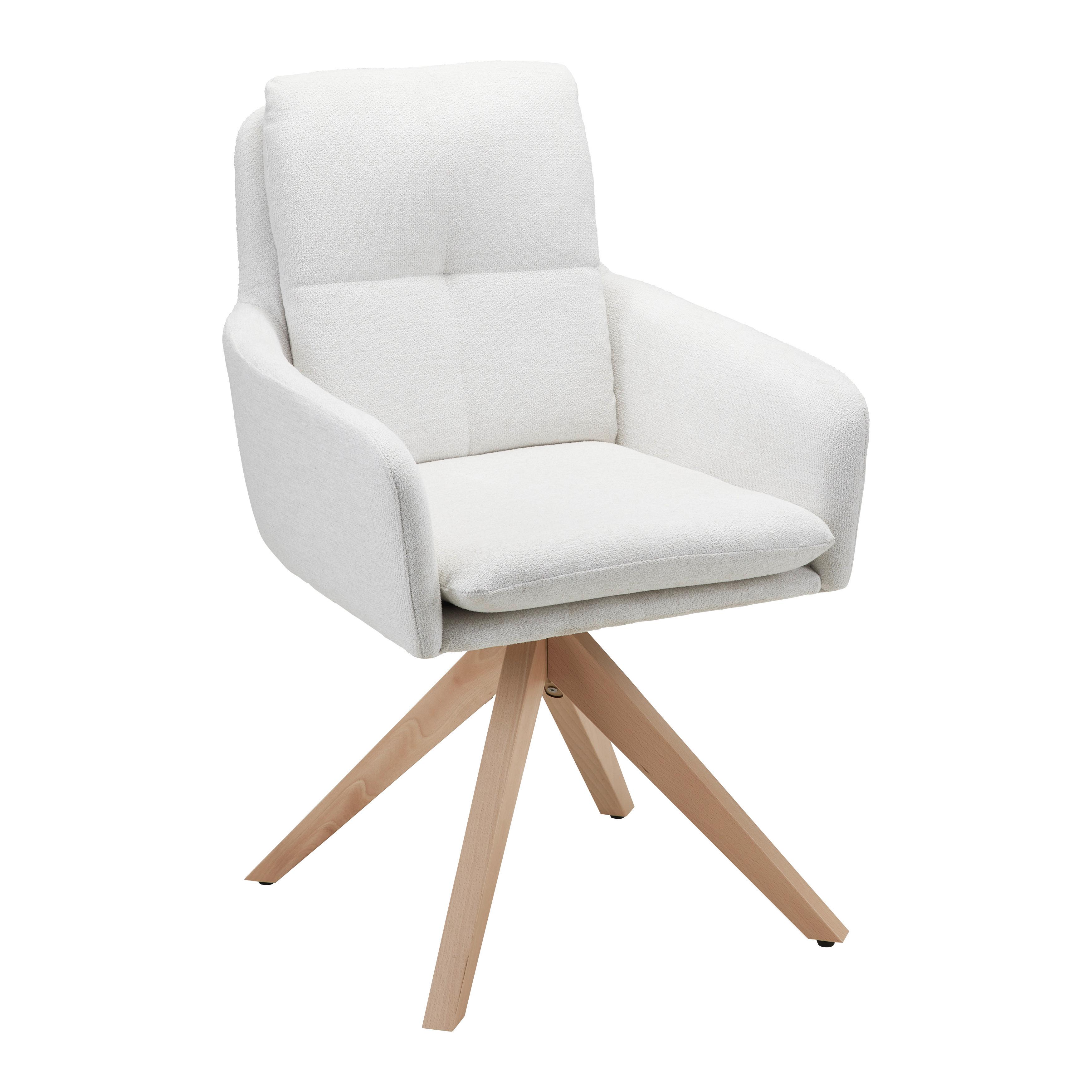 Armlehnstuhl Finja Weiß Webstoff Drehbar Gepolstert - Buchefarben/Weiß, MODERN, Holz/Textil (59/97/63cm) - Bessagi Home