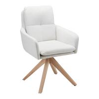 Armlehnstuhl Finja Weiß Webstoff Drehbar Gepolstert - Buchefarben/Weiß, MODERN, Holz/Textil (59/97/63cm) - Bessagi Home