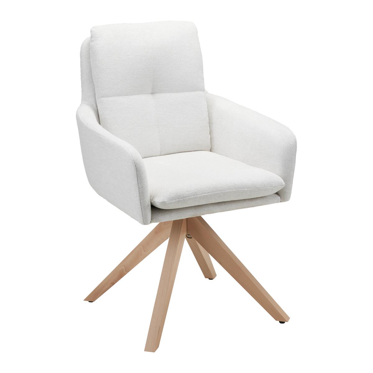 Armlehnstuhl Finja Weiß Webstoff Drehbar Gepolstert - Buchefarben/Weiß, MODERN, Holz/Textil (59/97/63cm) - Bessagi Home