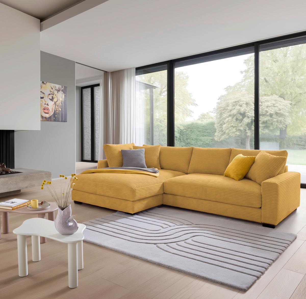 Ecksofa Pedro Senfgelb - Senfgelb/Schwarz, MODERN, Kunststoff/Textil (190/300cm) - Mömax