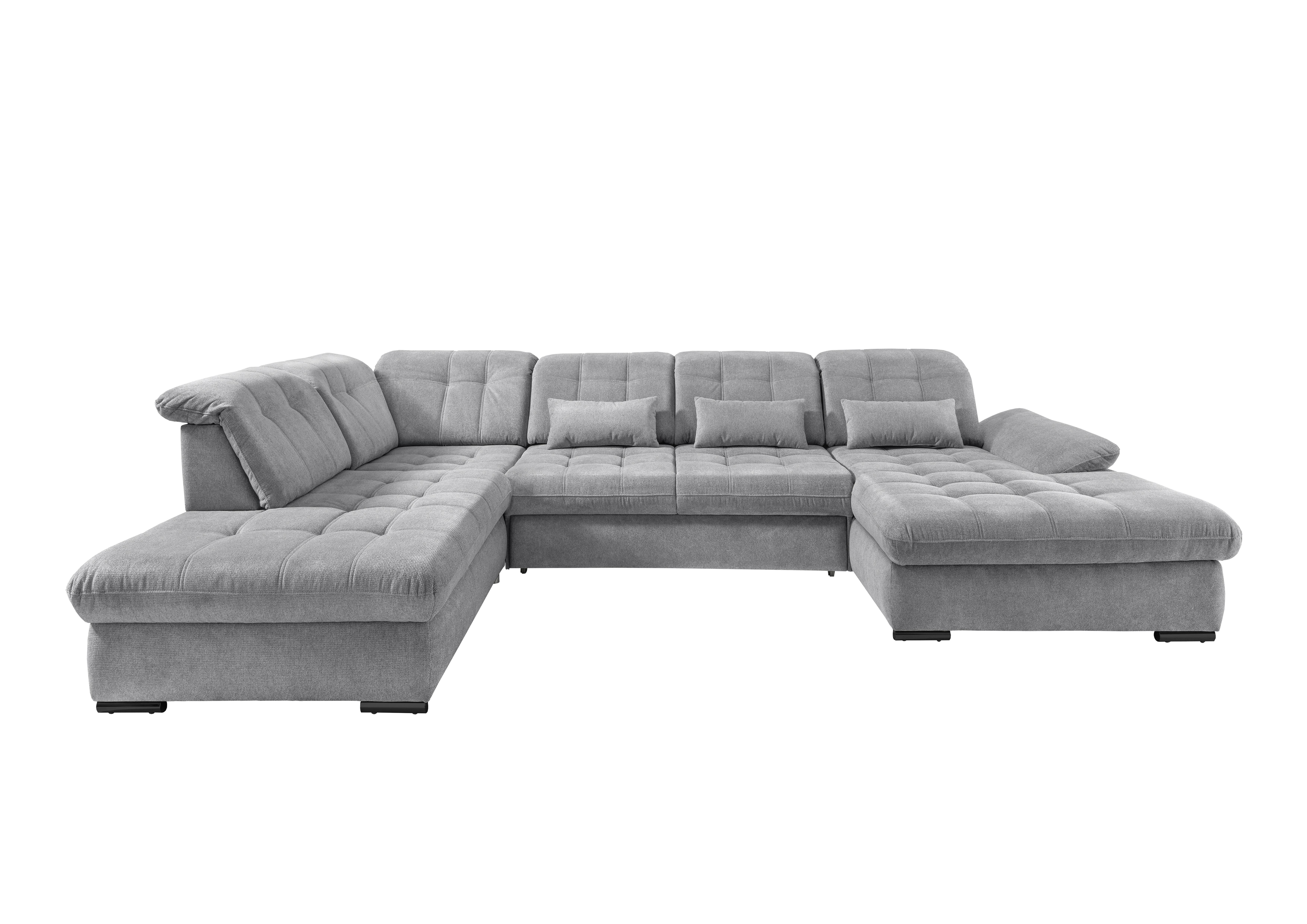 Wohnlandschaft Rigatti Silber Chenille mit Bettkasten - Silberfarben/Schwarz, MODERN, Textil/Metall (252/387/184cm) - Livetastic