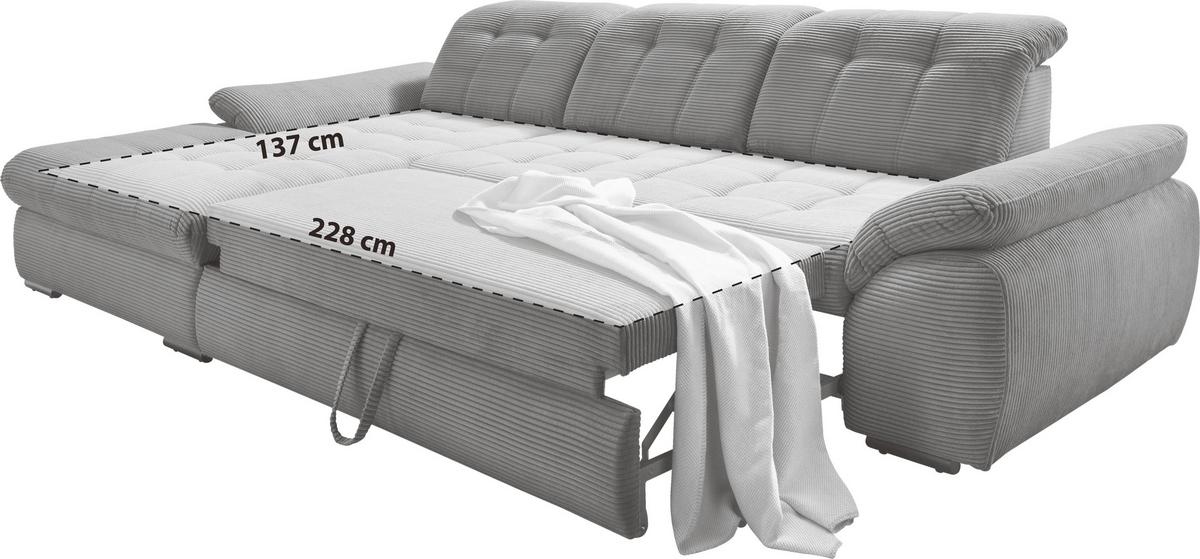Ecksofa Rigatti mit Bettkasten ca. 184x314 cm Graubraun - Chromfarben/Graubraun, MODERN, Textil/Metall (184/314cm) - Livetastic