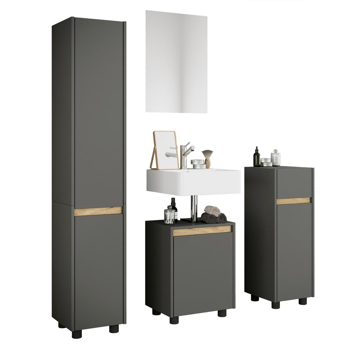 Badezimmer Cosila - Honigeiche/Anthrazit, Trend, Holzwerkstoff/Kunststoff (112cm) - MID.YOU