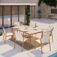 Gartentischgruppe Kristina Weiß/Walnussfarben - Walnussfarben/Weiß, MODERN, Glas/Textil (200/74/100cm) - Mömax